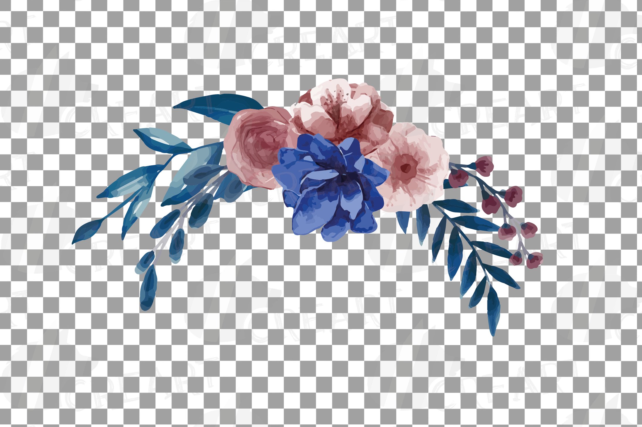 Navy blue and blush pink floral watercolor bouquets clip art (243595 ...
