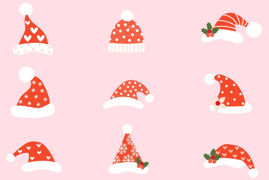 Hipster Santa hats clipart, Cute Christmas clip art