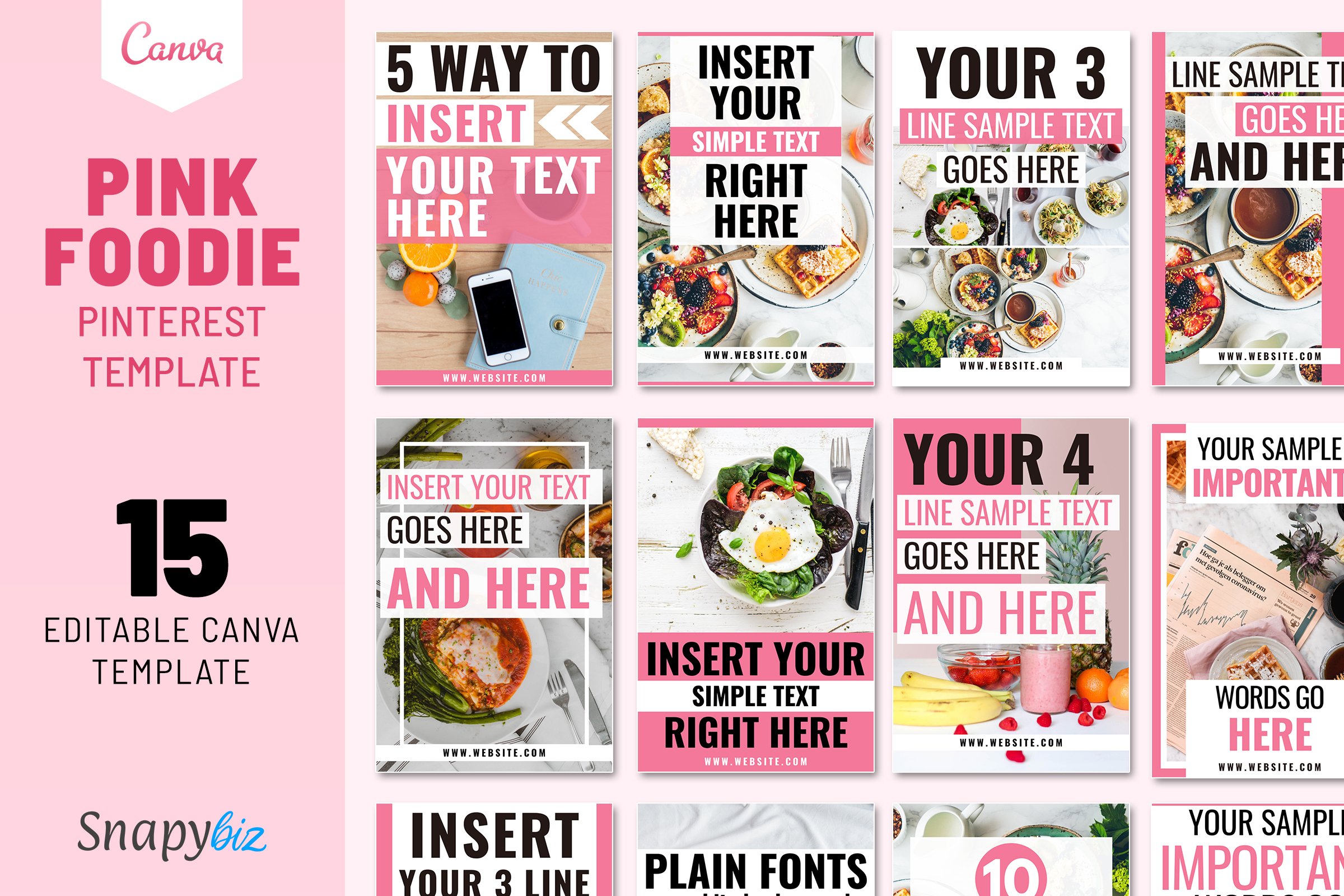 Pink Foodie Pinterest Template- Viral Pin- Food Blogger Pro