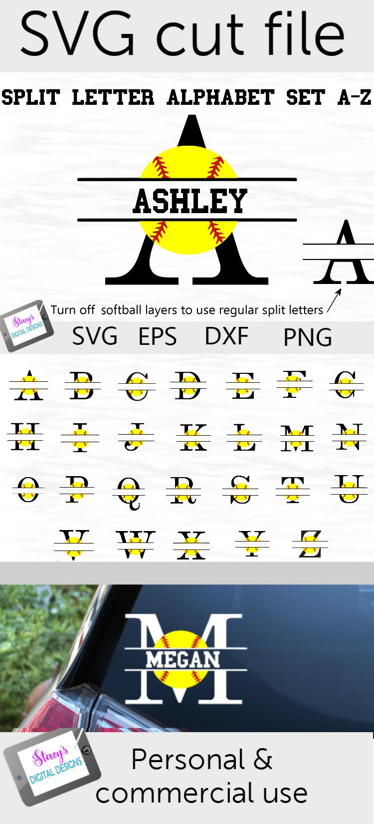 Download Split Letters A-Z - 26 Split Monogram Softball SVG ...