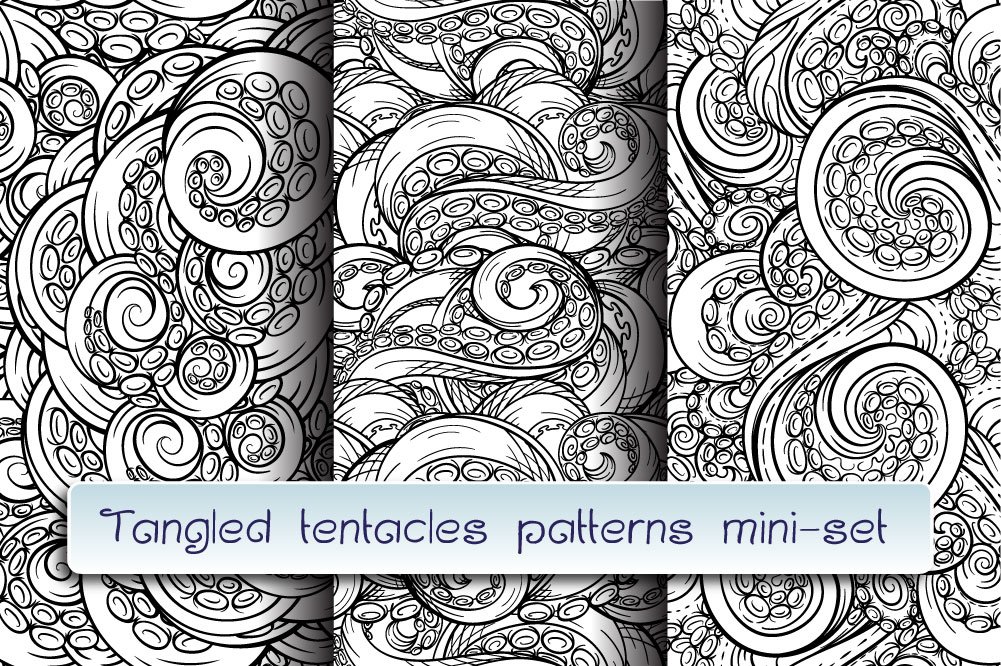 Black and white tangled tentacles patterns mini-set (59647) | Patterns ...