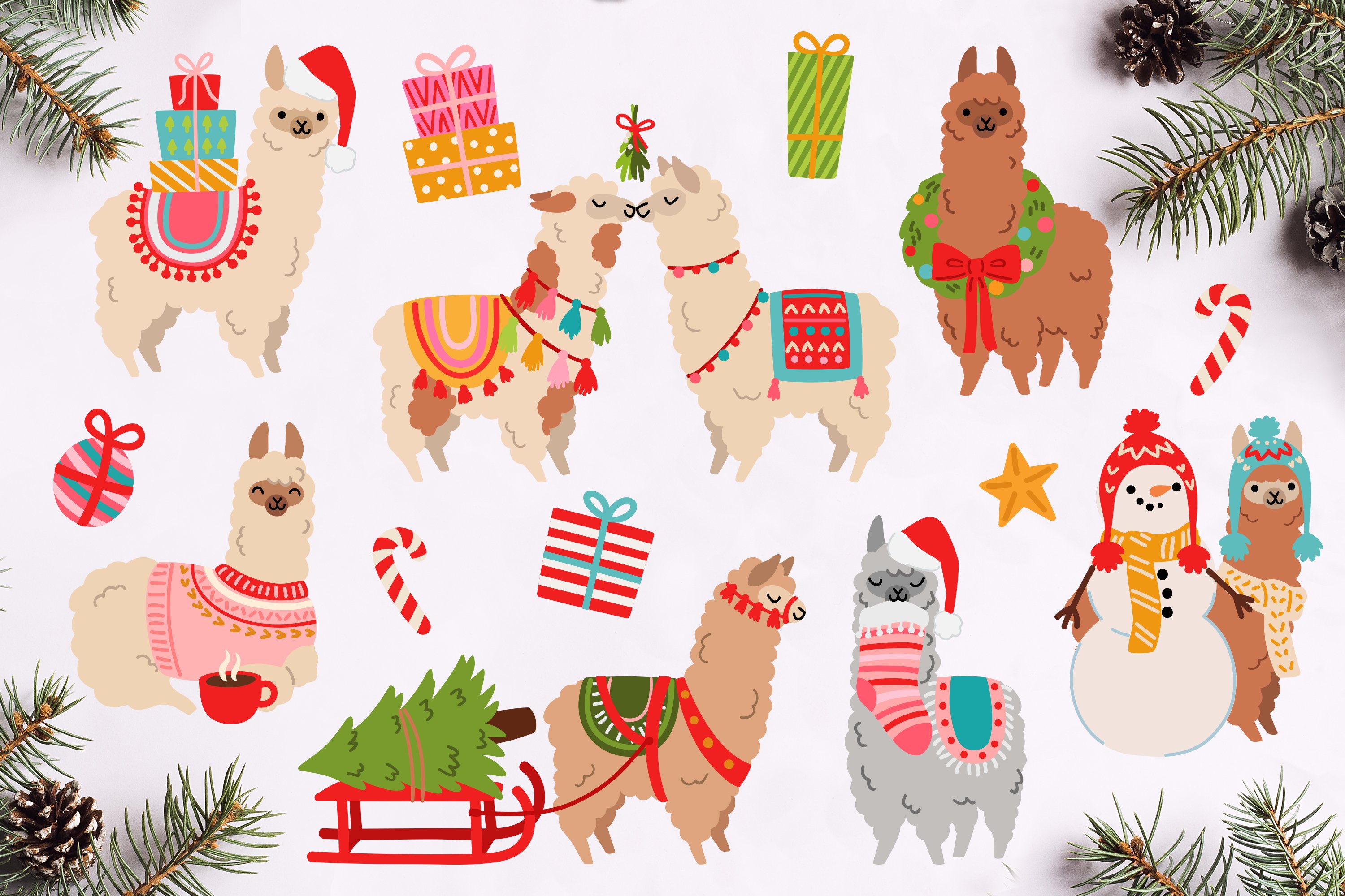 Christmas Alpacas Vector Art (408905) | Illustrations | Design Bundles