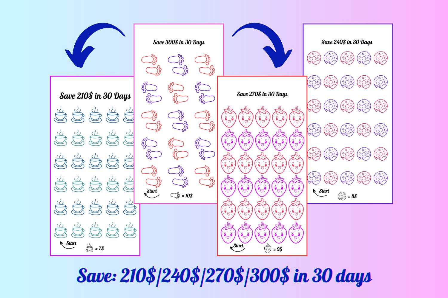 Saving challenges A6 size 20 challenges for 30 days