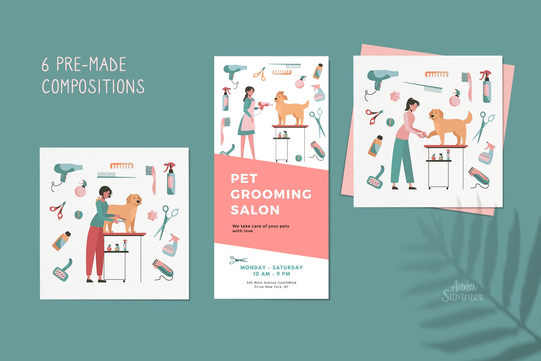 Dog grooming, Pet Vector set of clipart pet supplies