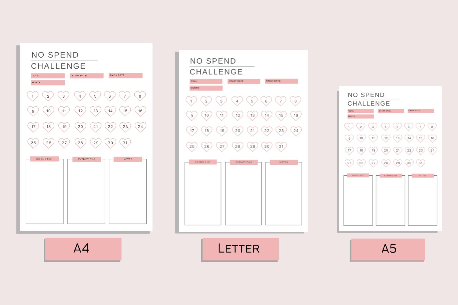 Money Saving Challenge Tracker Printable| 5 Different Colors