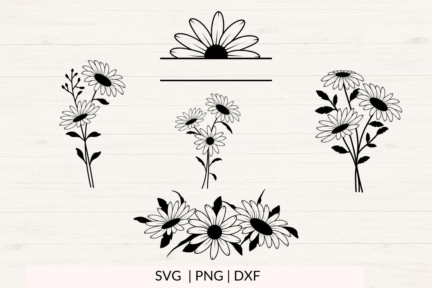 Daisy SVG Bundle- 15 designs in svg, png and dxf formats