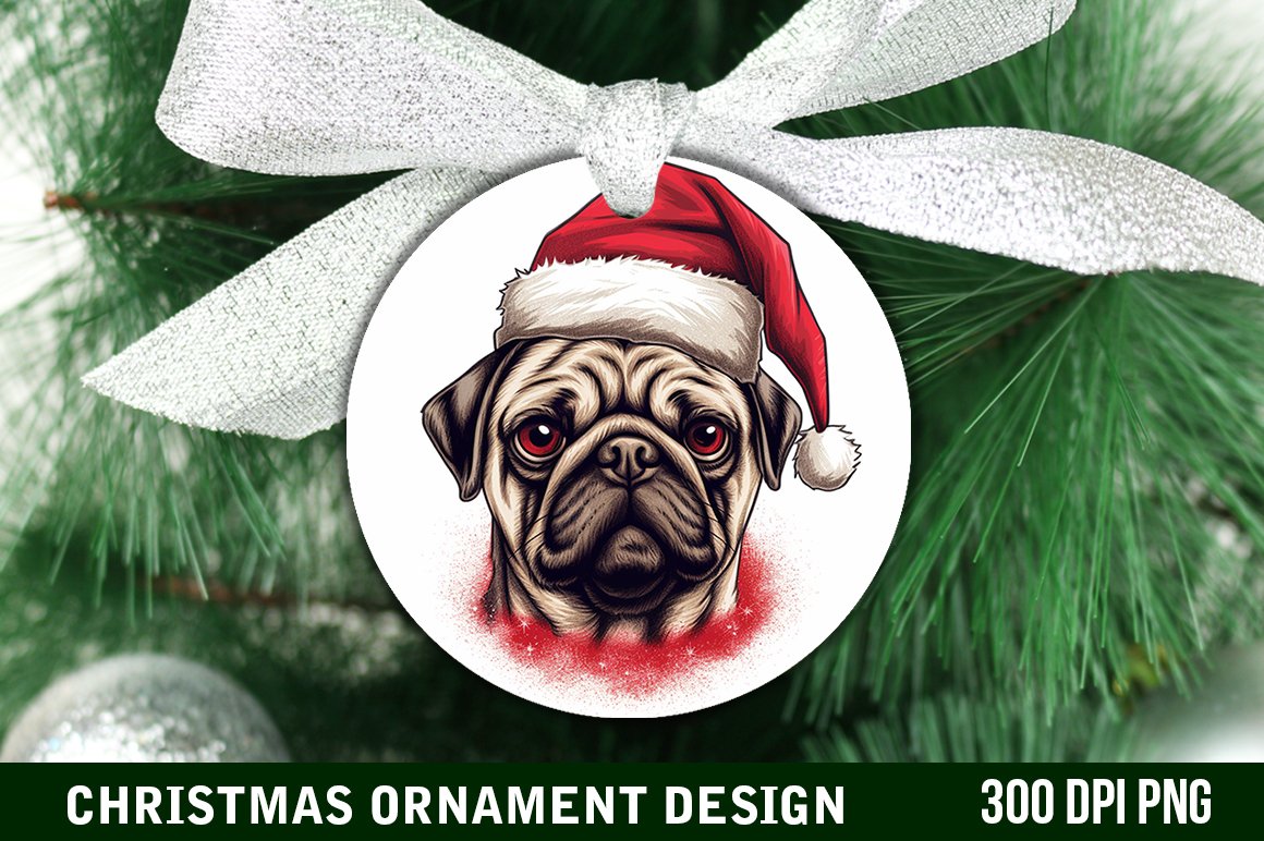 Christmas Pug Christmas Santa Hat Pug Dog Ornament