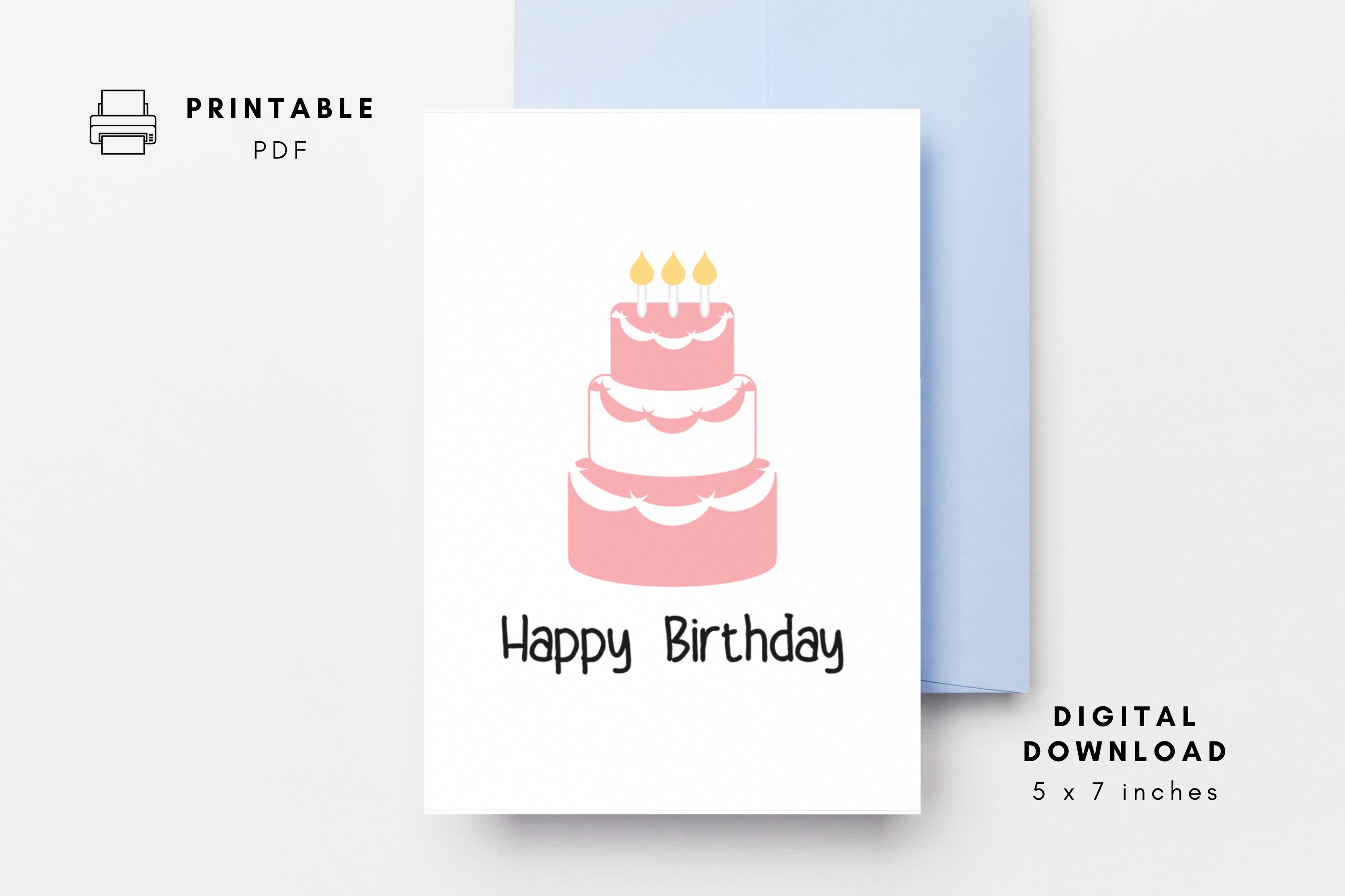 PDF Printable Pink Birthday Cake Card & Envelope