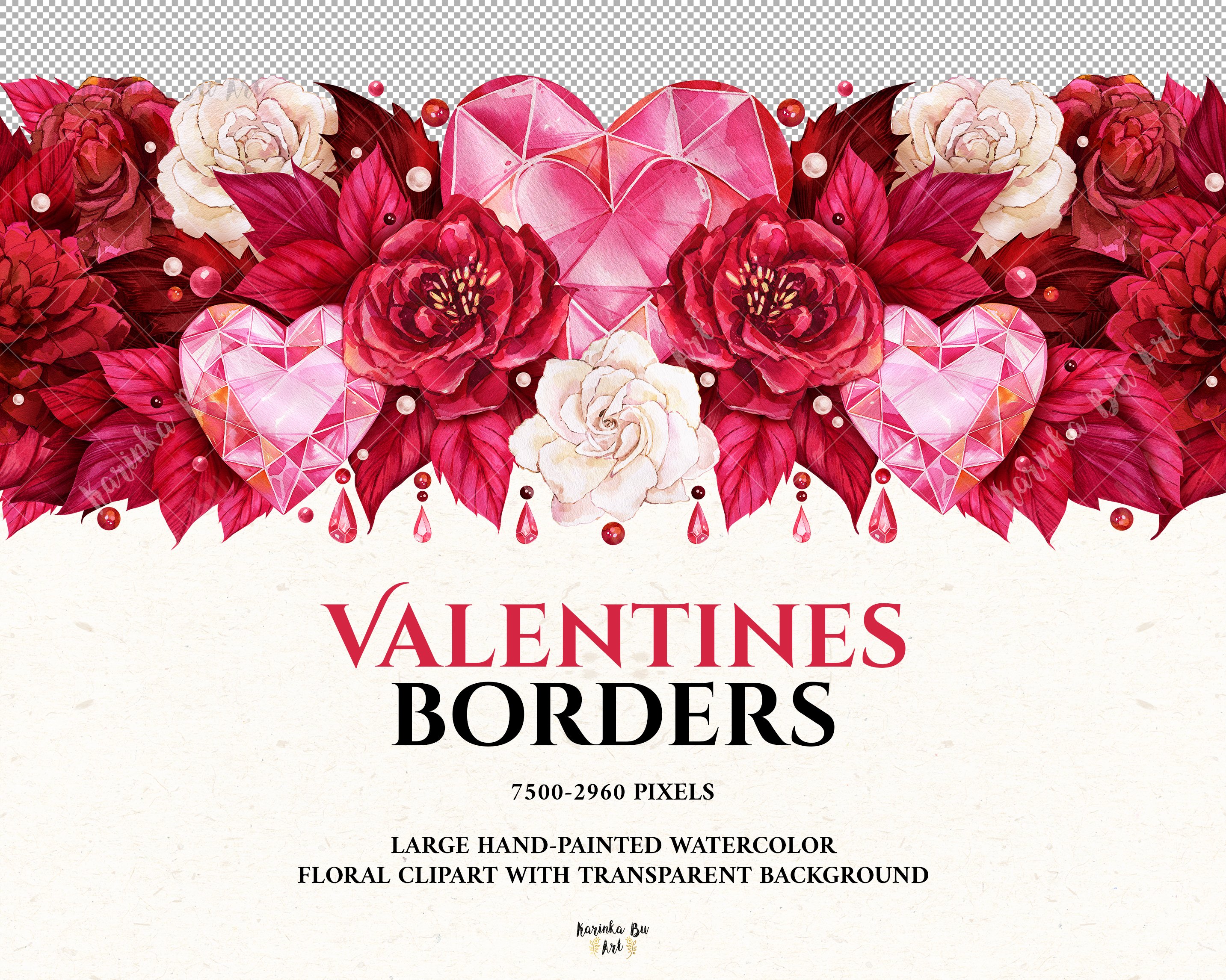 Watercolor Valentines Day heart border PNG clipart Sublimati, image size:2866x2292