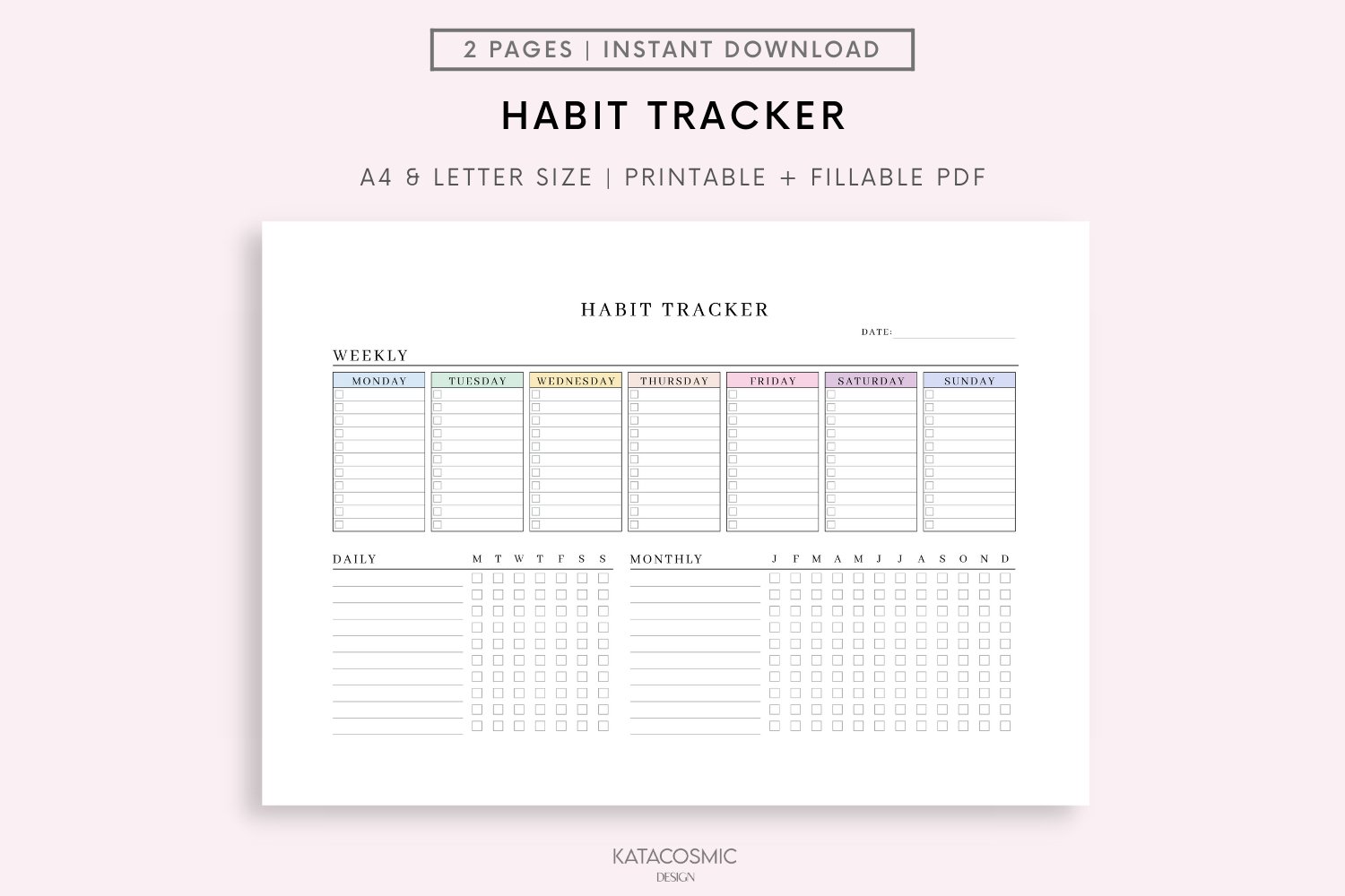 MONTHLY HABIT TRACKER, ROUTINE TRACKER, DAILY TO DO LIST for Monthly Habit Tracker Free Printable