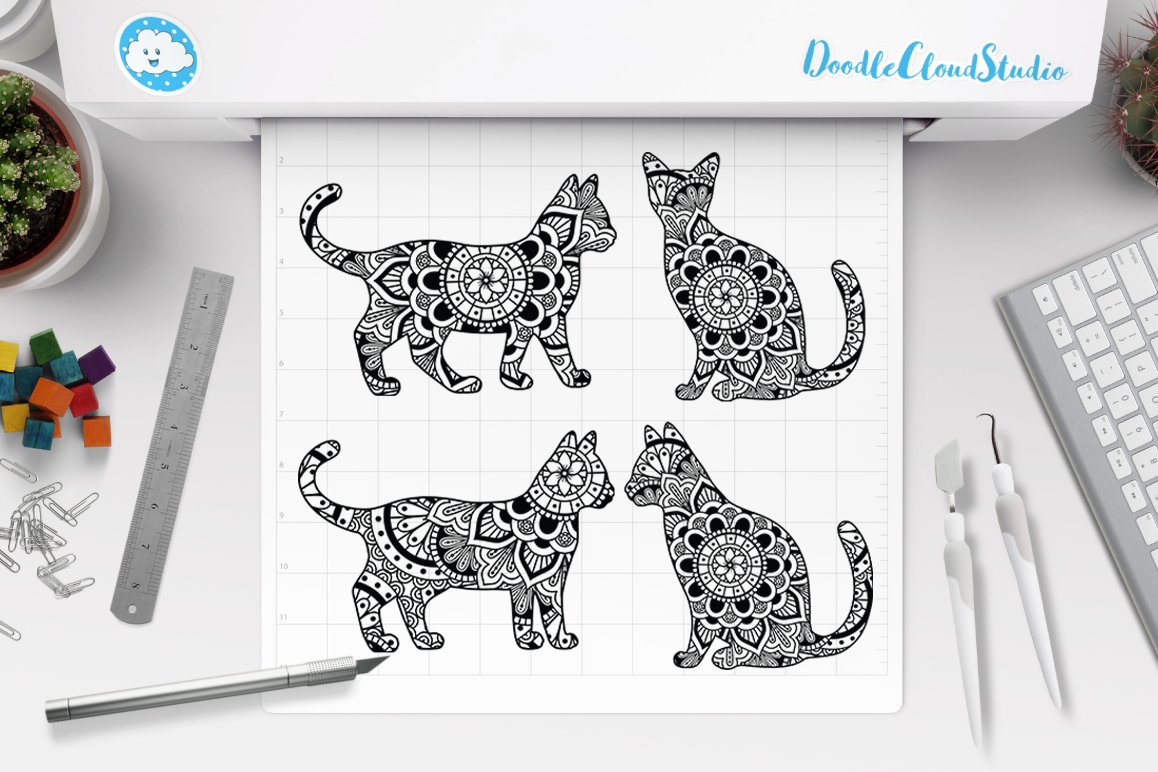 Cat Mandala Cut Files SVG, Cat Mandala Clipart (516506) | Cut Files