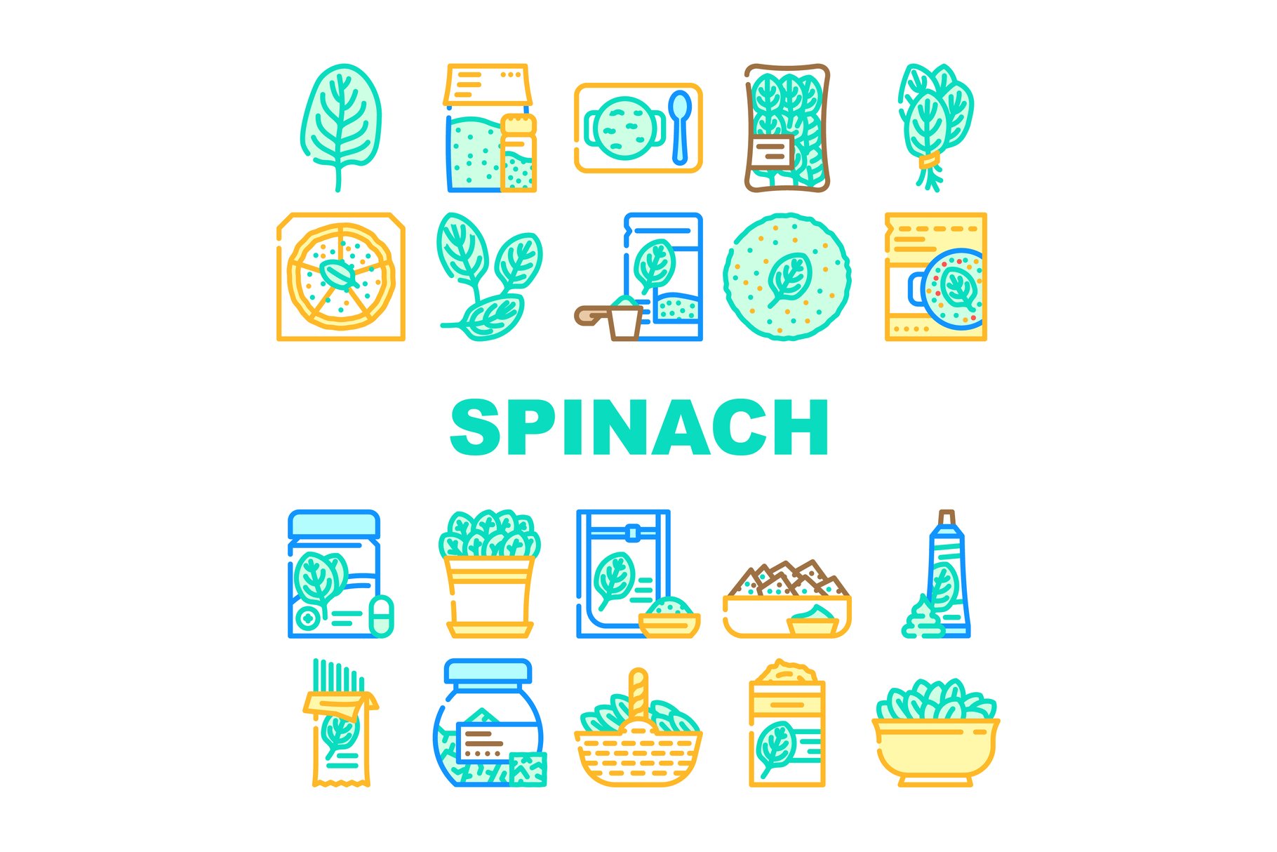 spinach leaf salad green food icons set vector (2236801) | Icons ...