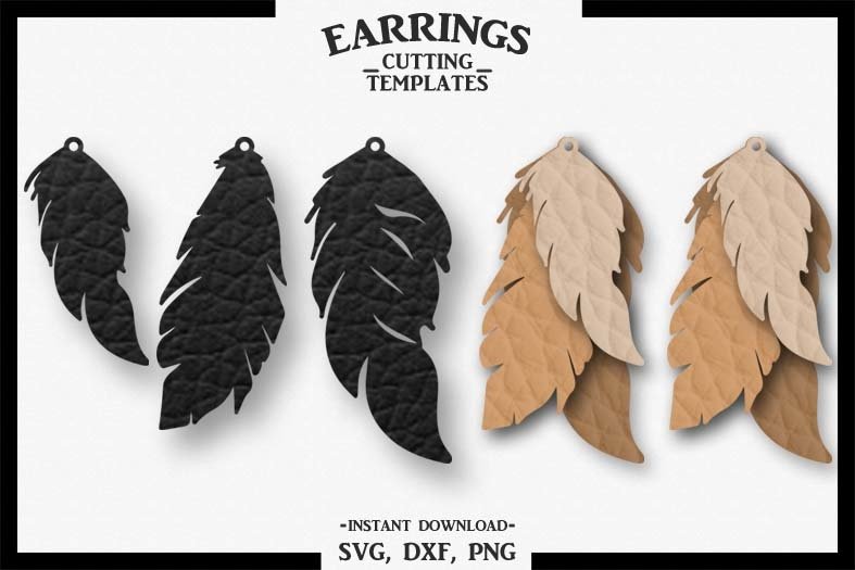 Feather Earrings, Silhouette, Cricut, Cut File, SVG DXF PNG (513094