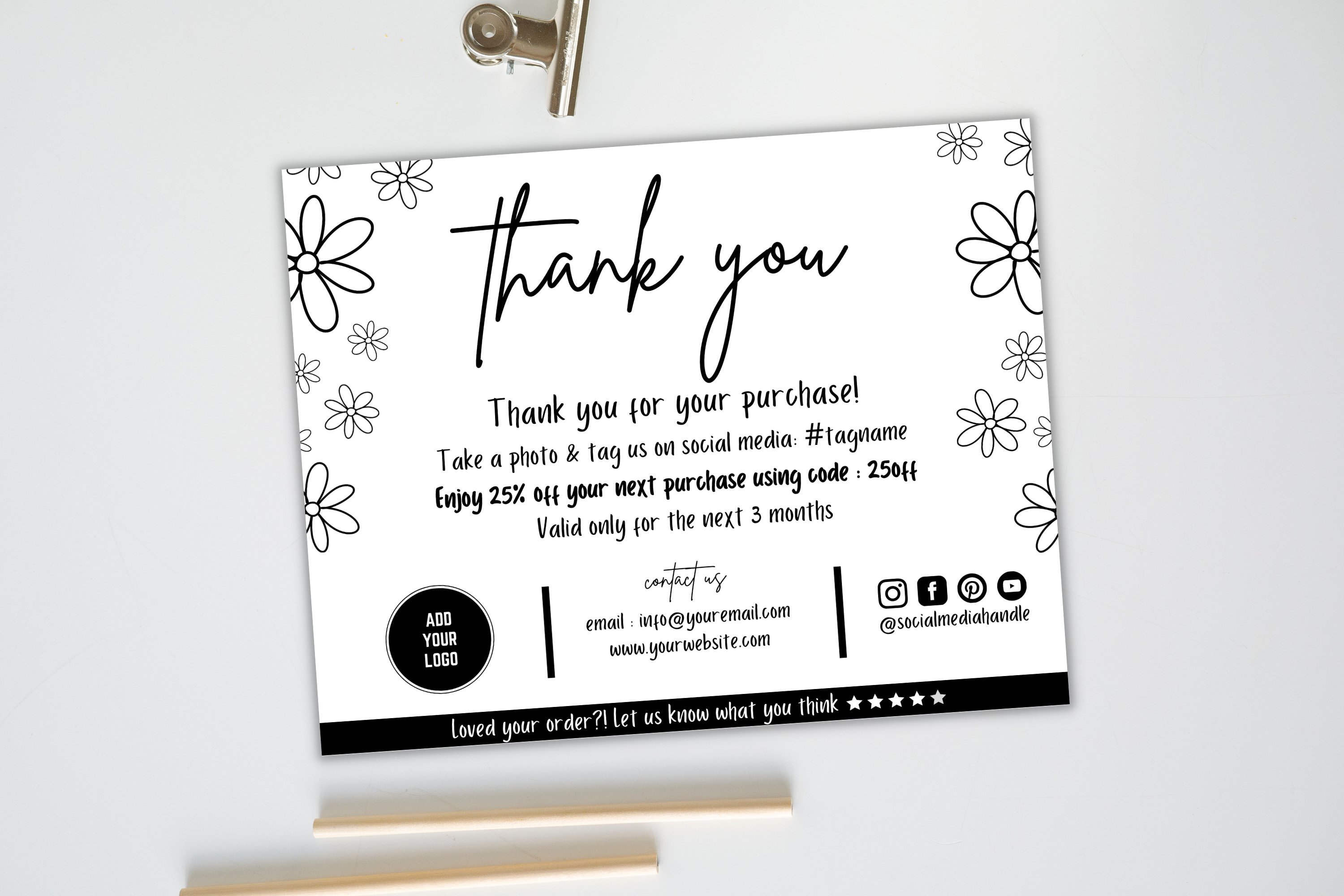 Thank You Card Template Black And White