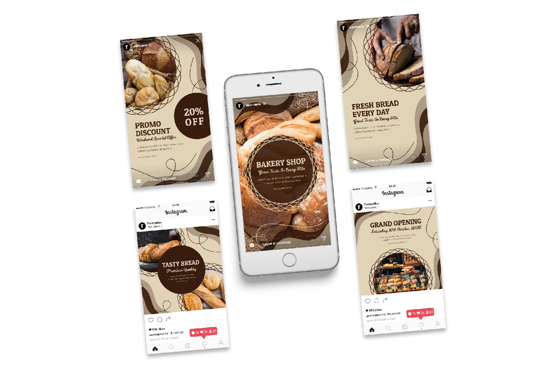 Bakery Instagram Stories and Post Template (812980) Instagram Design Bundles