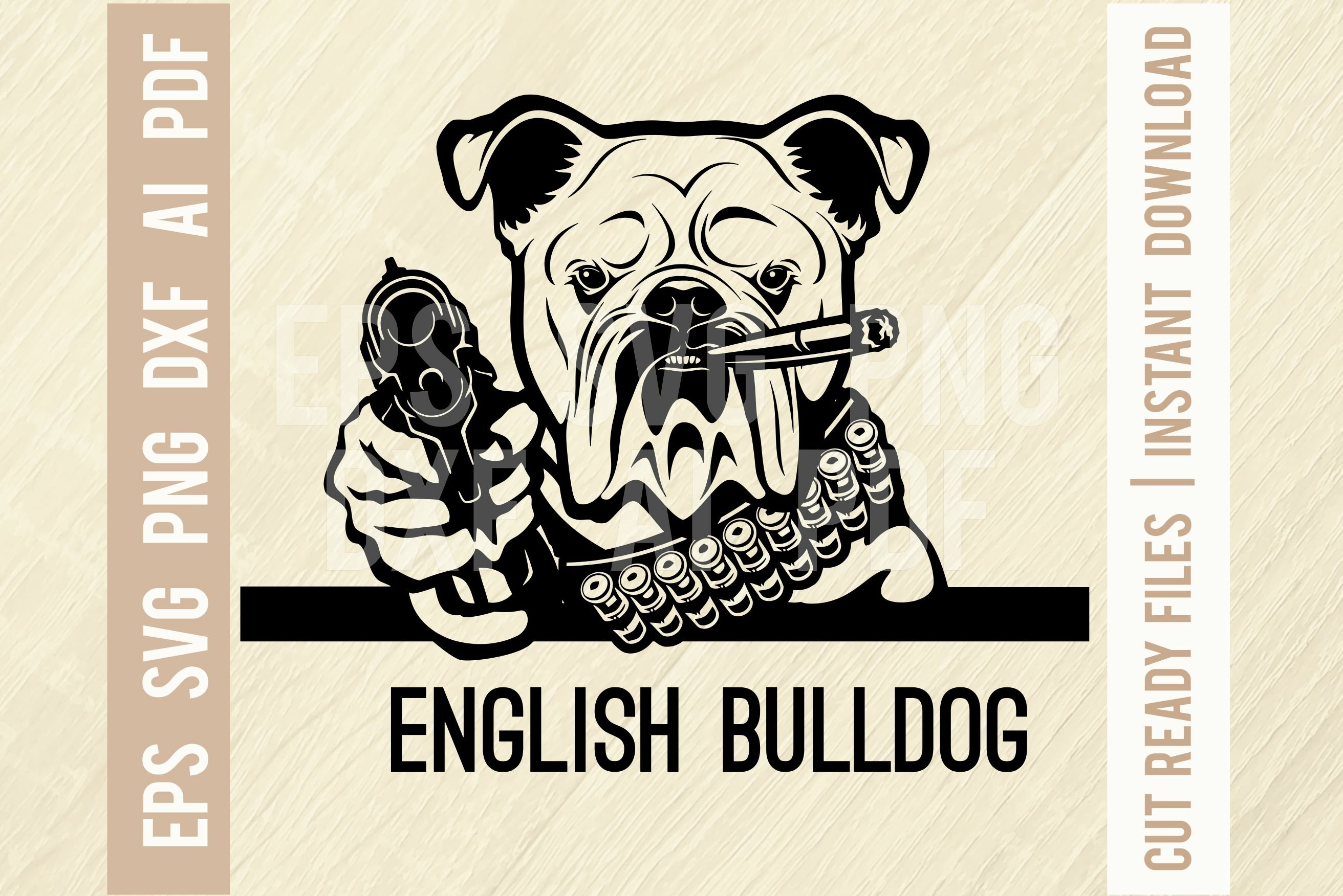 English Bulldog - Bad Dog Gun SVG, Peeking Dog, (1183341)