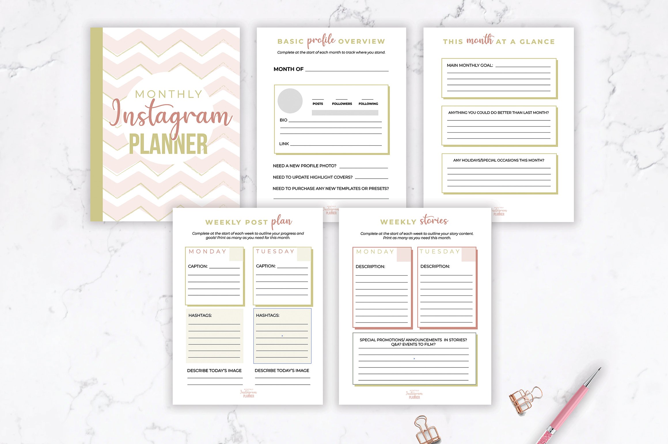 Instagram Monthly Content Planner | Printable PDF (1205346) | Digital ...