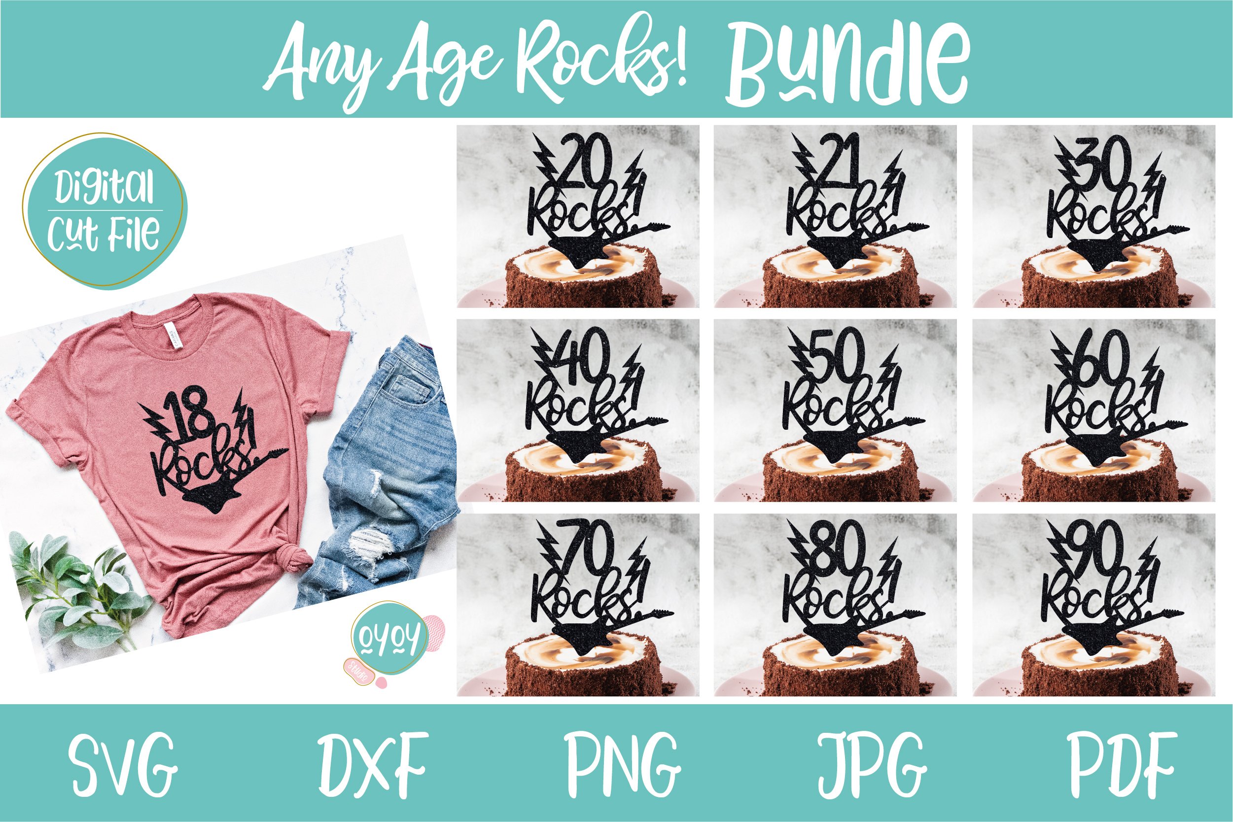 Download Any Age Rocks Cake Topper Svg Bundle Birthday Svg Files 1114726 Cut Files Design Bundles
