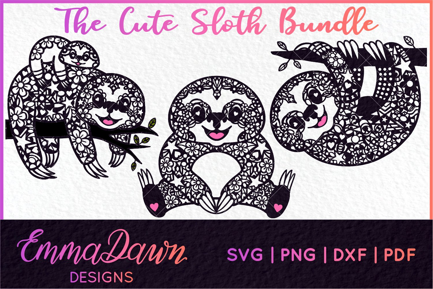 THE CUTE SLOTH SVG BUNDLE MANDALA / ZENTANGLE 3 DESIGNS (733904) | Cut