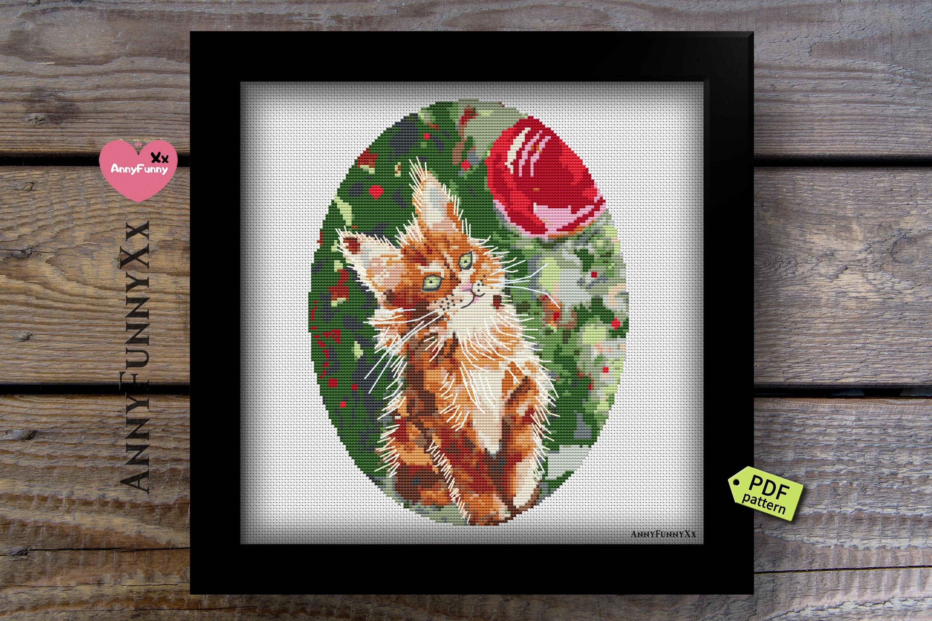 Christmas cat cross stitch pattern pdf Christmas ornament (375846