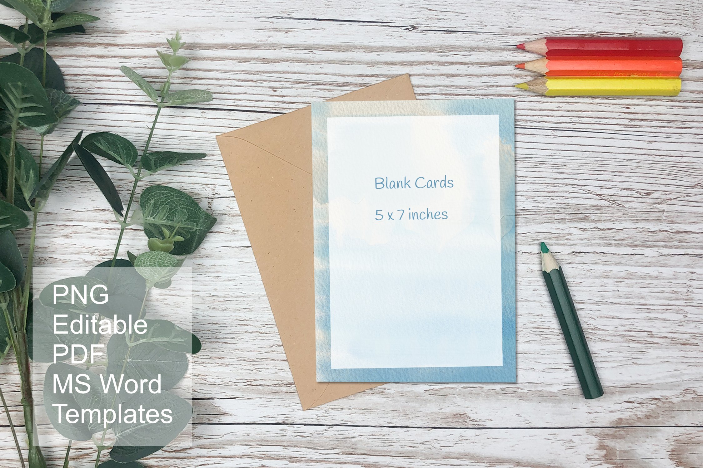 Blue Watercolor Blank Card Templates Editable PDF MS Word