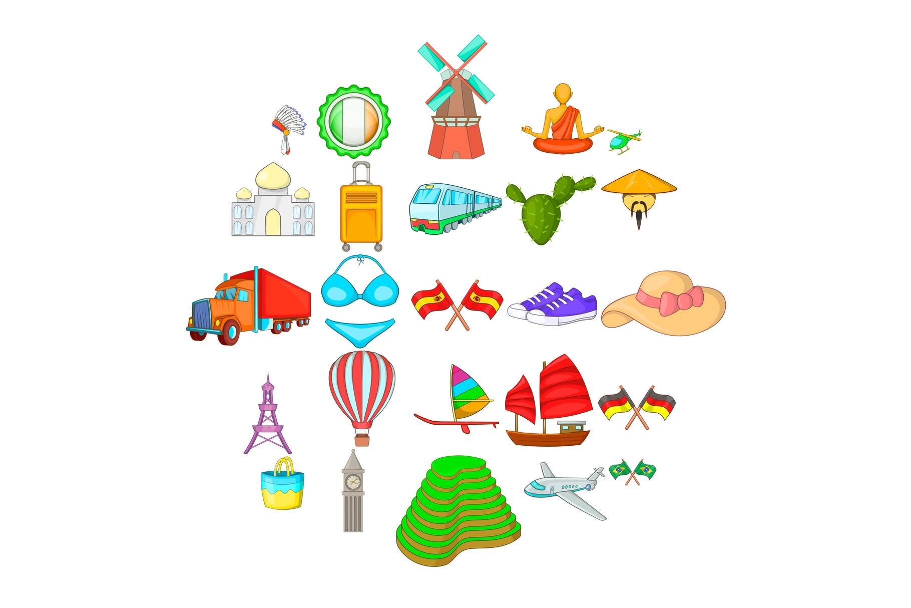 Visit icons set, cartoon style (507957) | Icons | Design Bundles