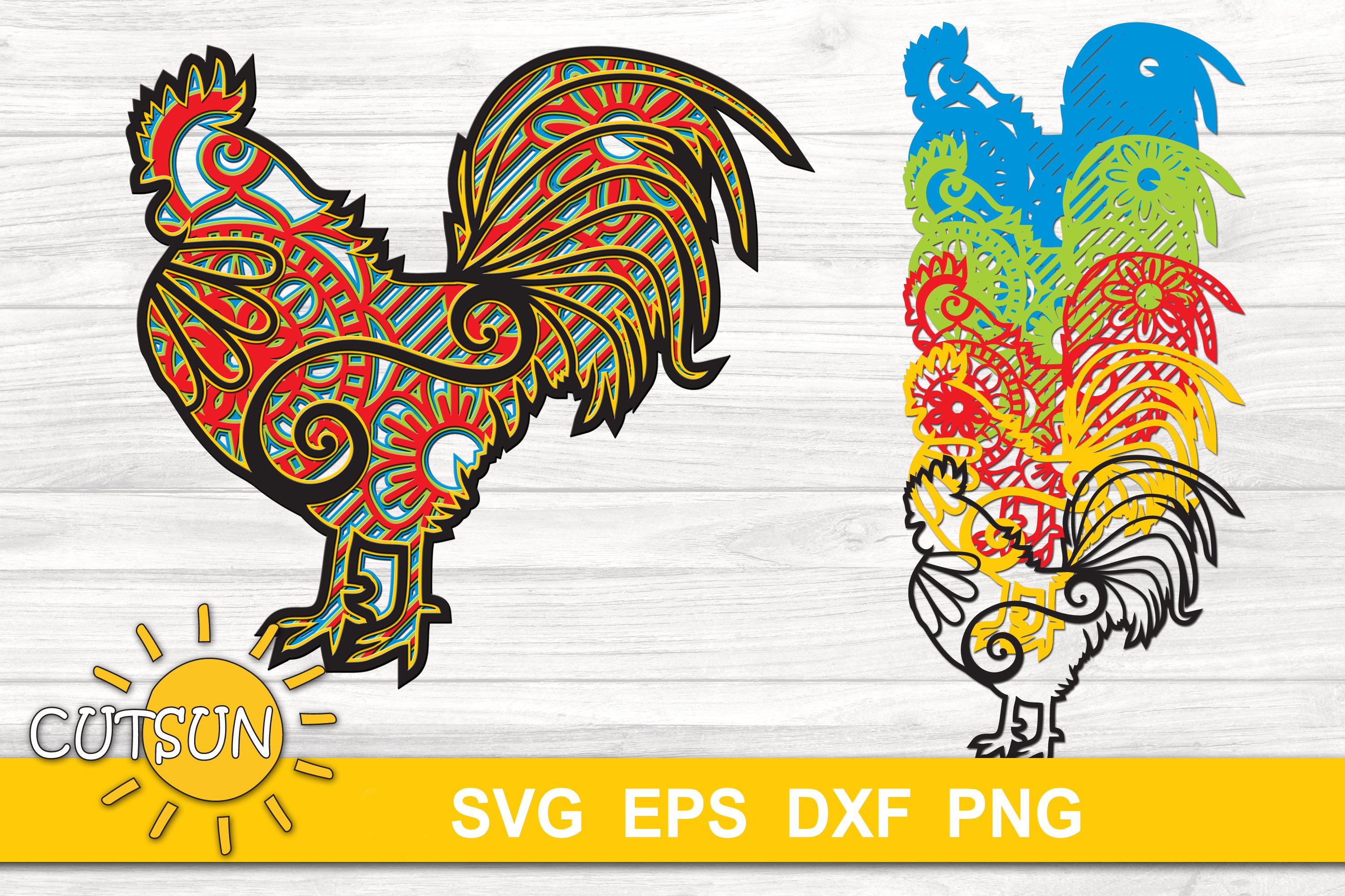 3D Layered Rooster Mandala SVG - 5 layers (1233460) | Cut Files