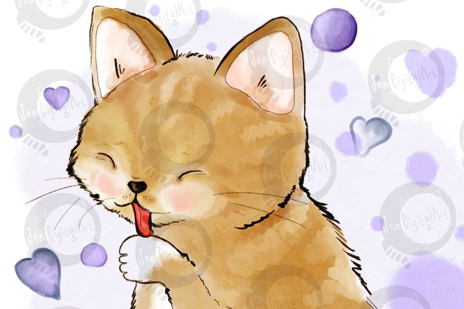 Cute Cat Licking Her Paw JPEG ILLUSTRATION (130091) Illustrations