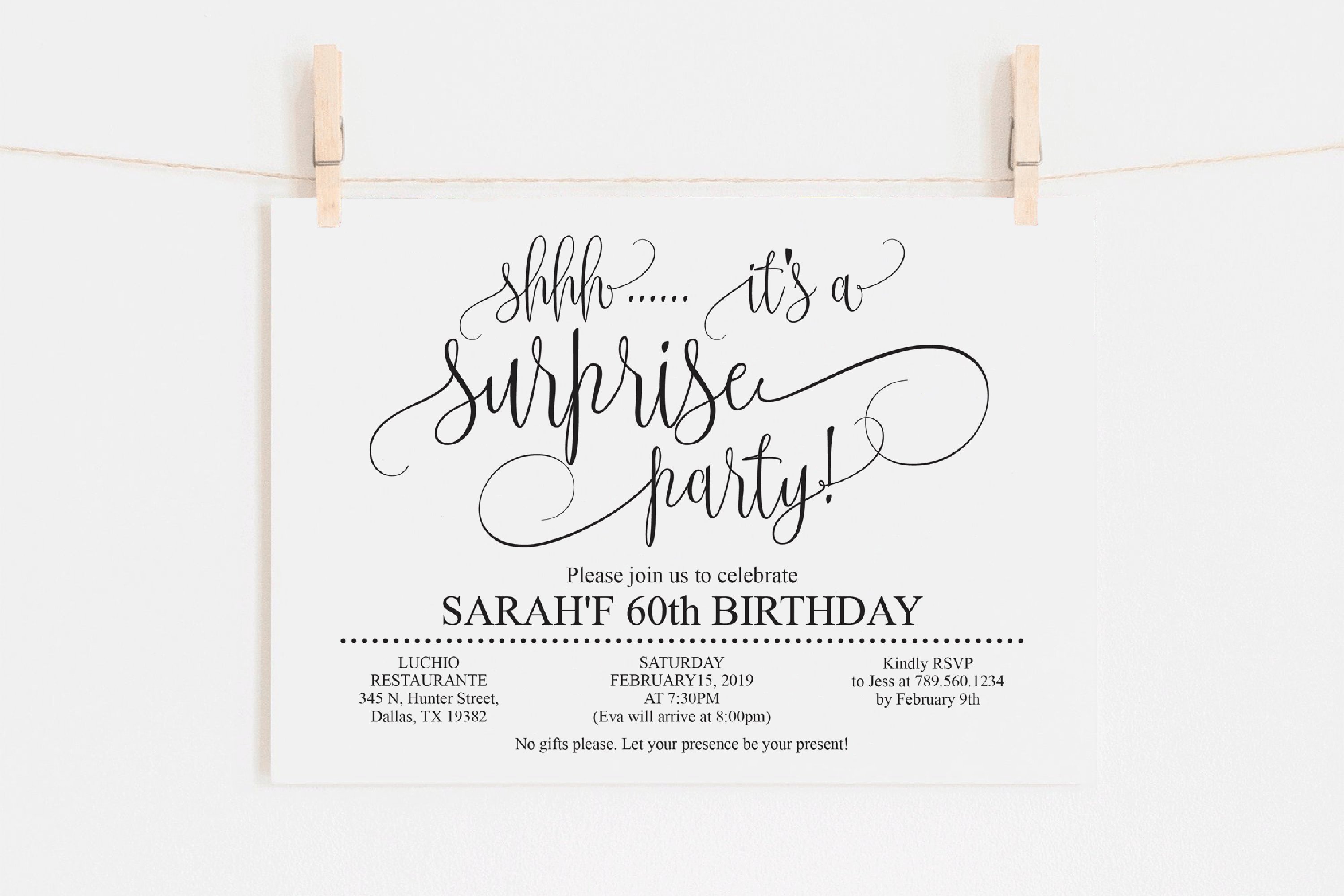 Surprise birthday invitation 60th birthday Party Black, image size:3000x2000