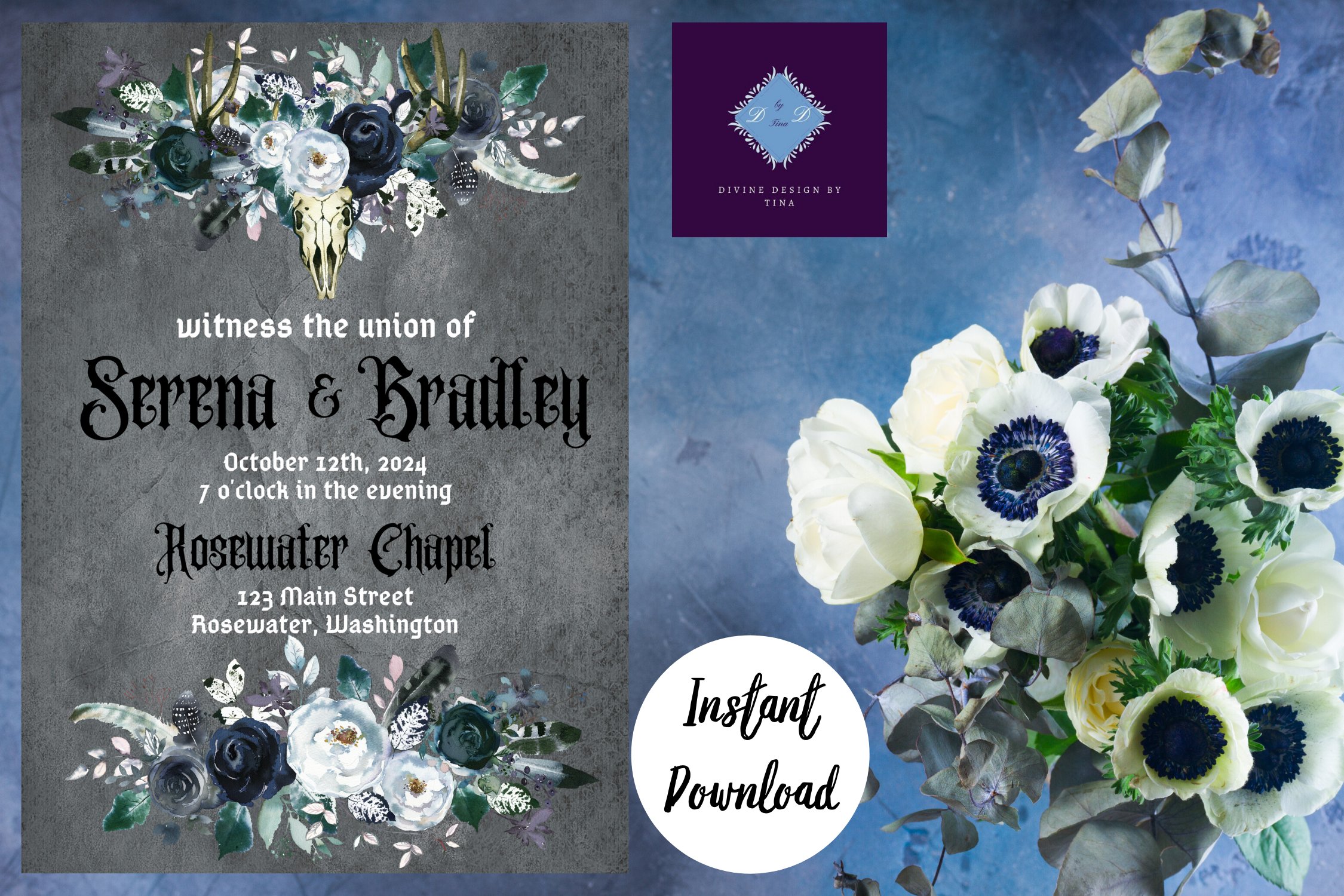 Gothic Dark Wedding Invitation, image size:2250x1500