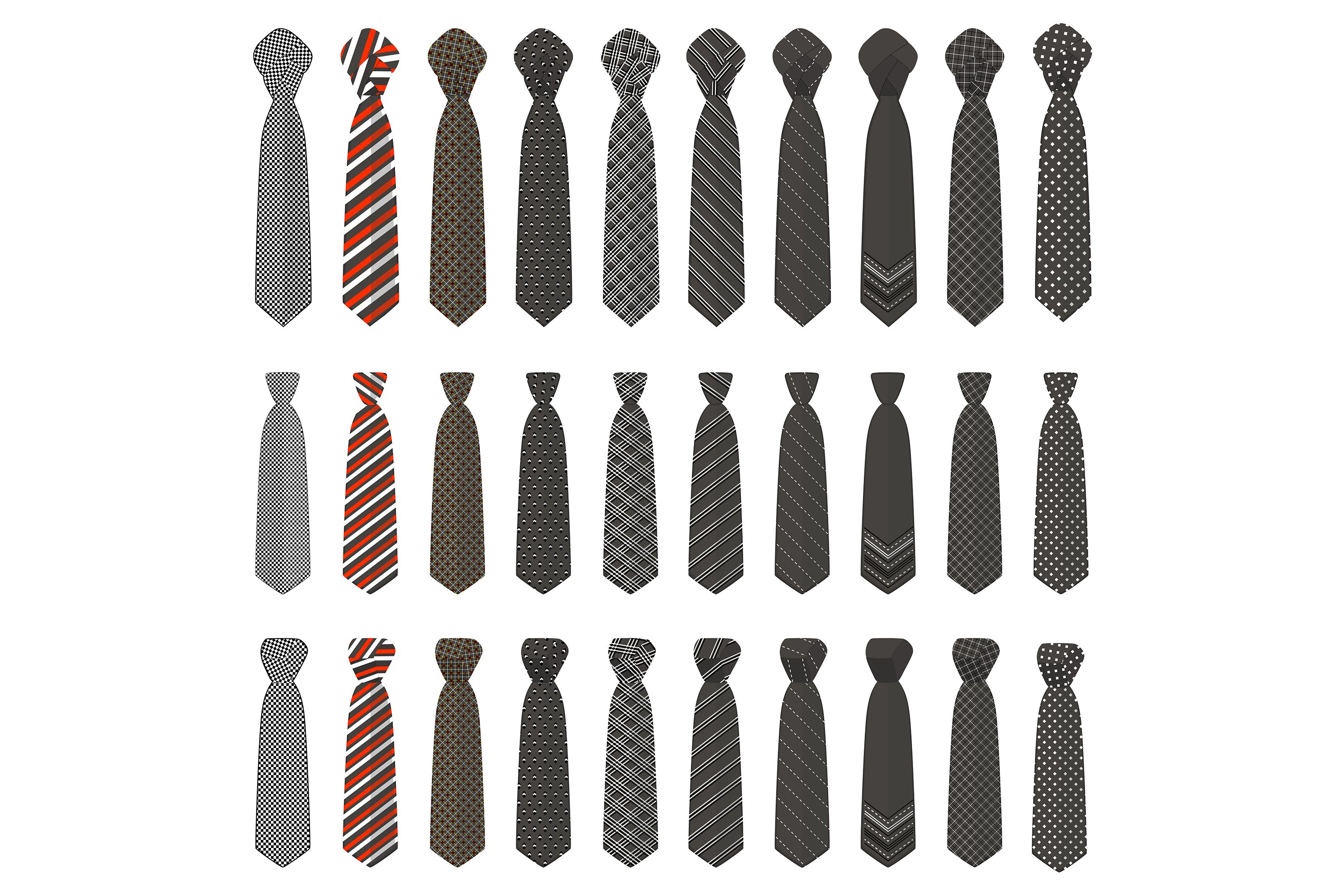 big set ties different types, neckties various size