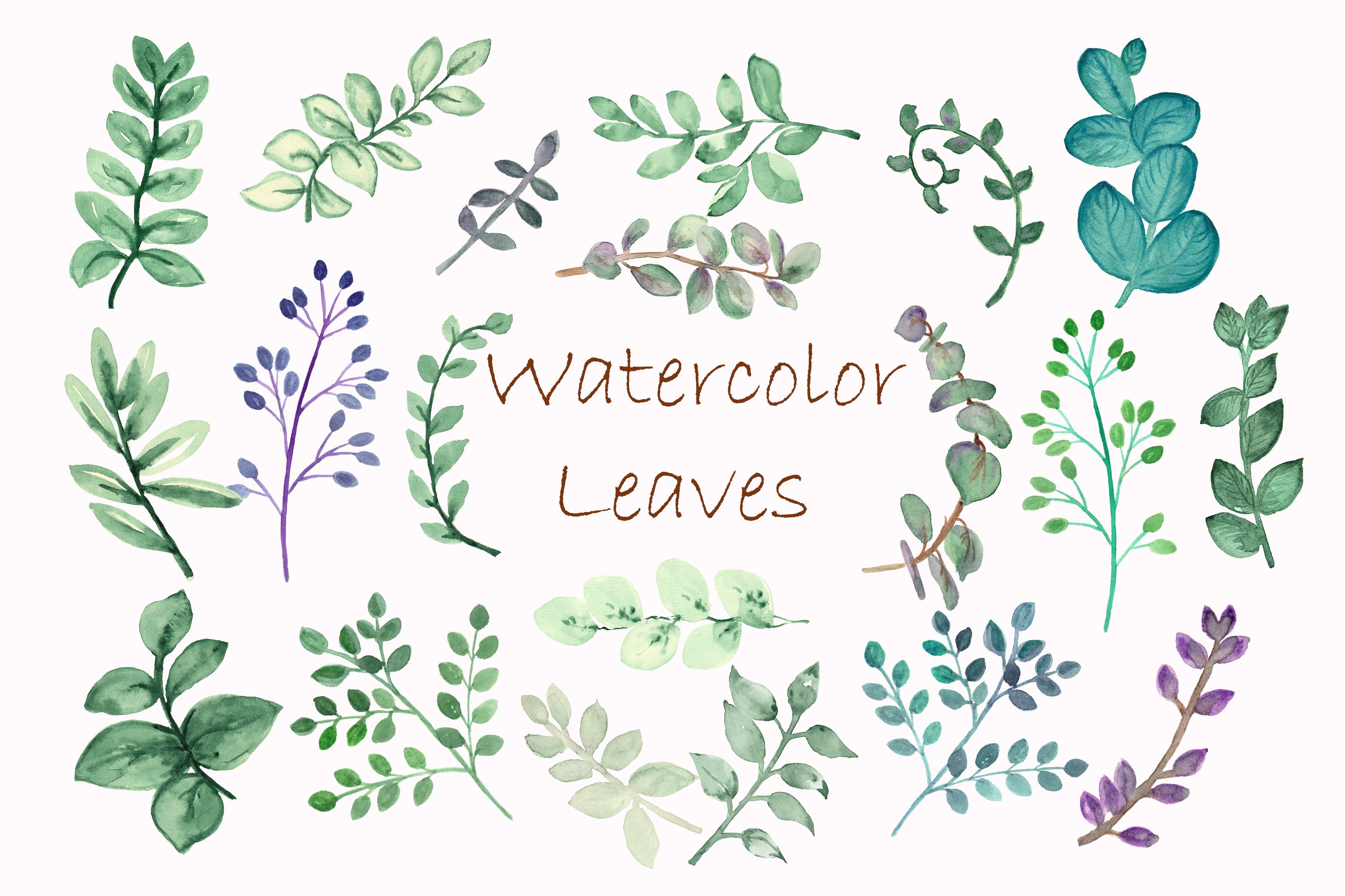 Watercolor Leaves. Gold Frames. Wedding invite card.DIY PNG (906350