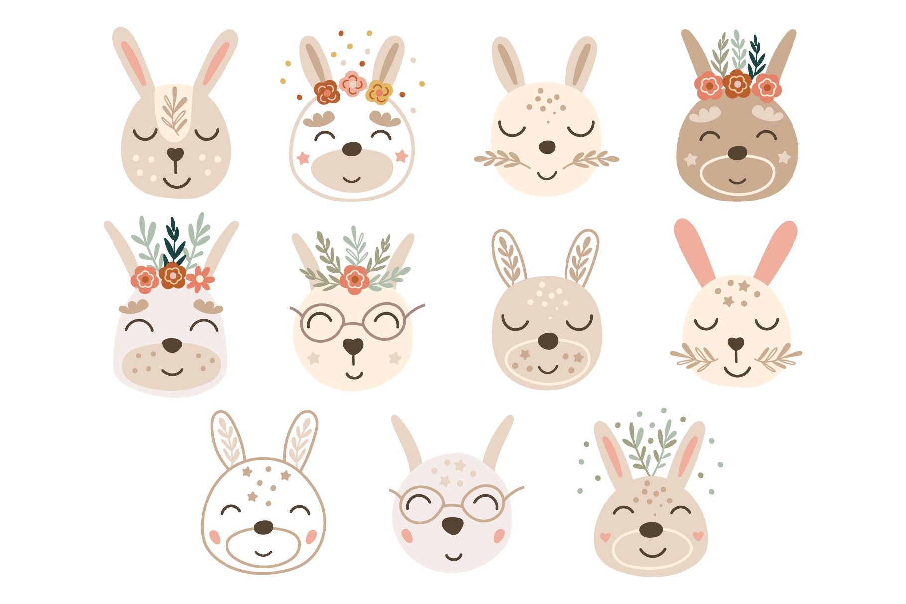 Download Easter Baby Bunny Faces Clipart Vector Set Svg Png 1280492 Elements Design Bundles