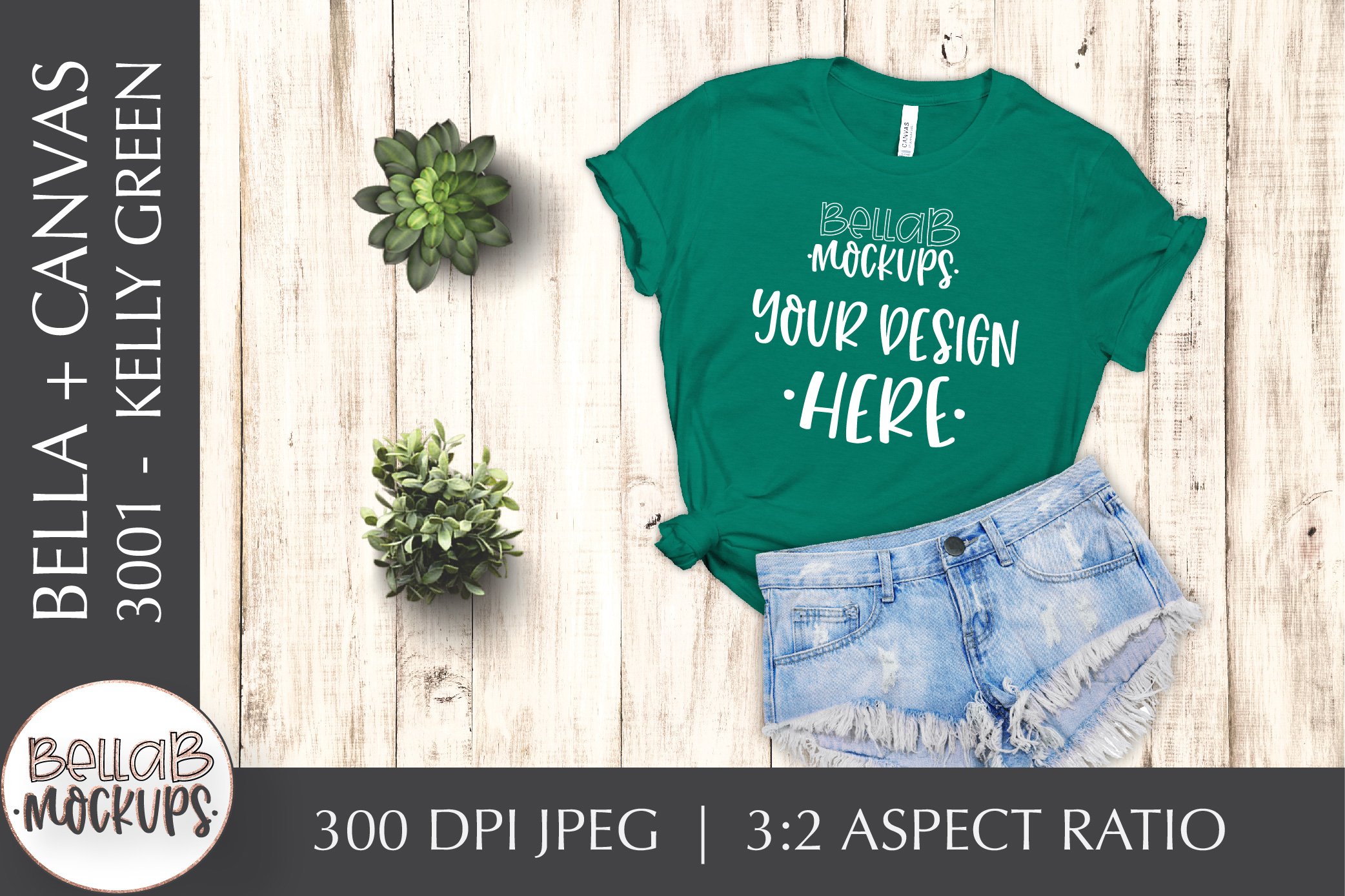 Bella Canvas 3001 Woman's T Shirt Mockup, Kelly (291044)