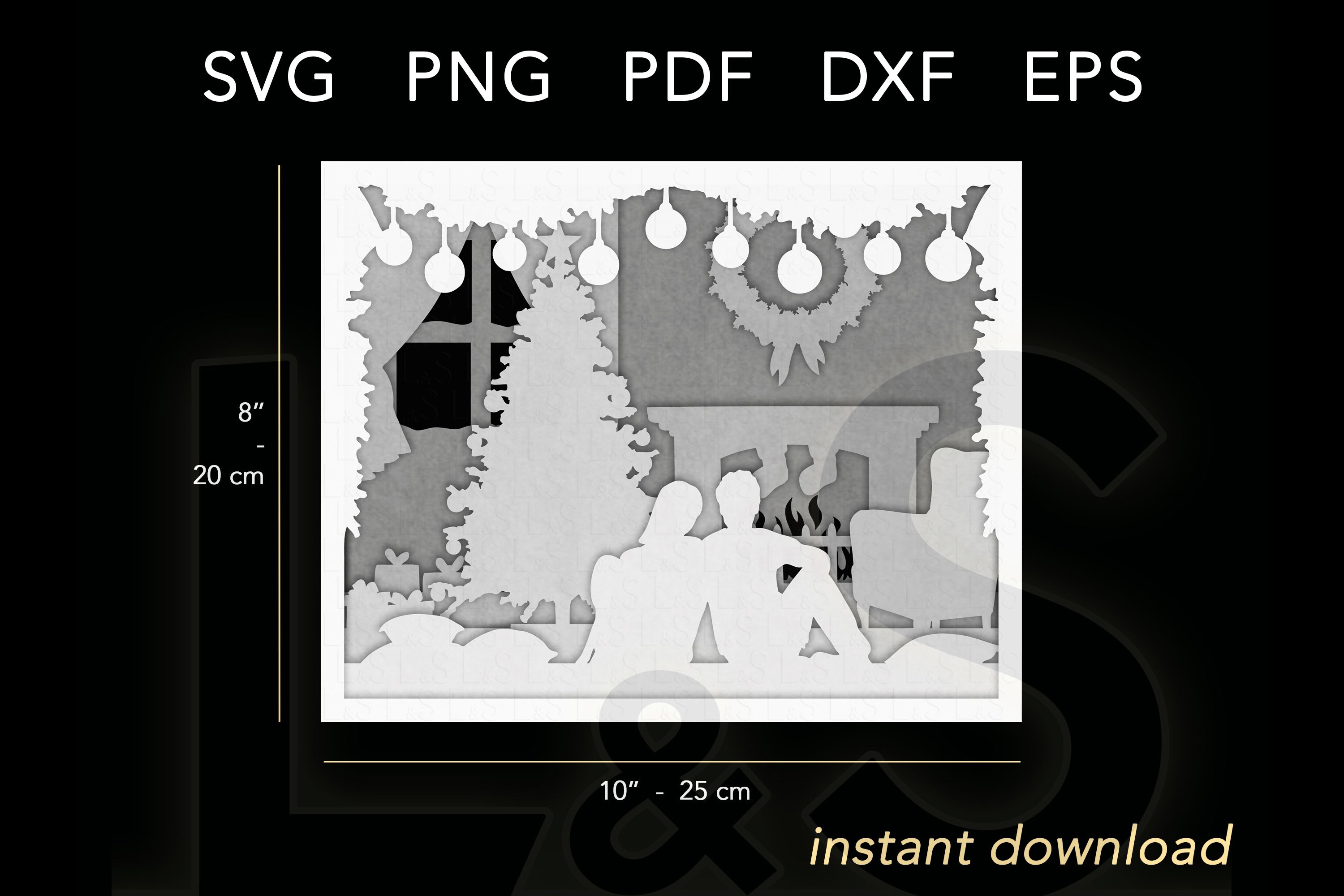 3D Christmas Shadow Box Paper Cut Light Box Template
