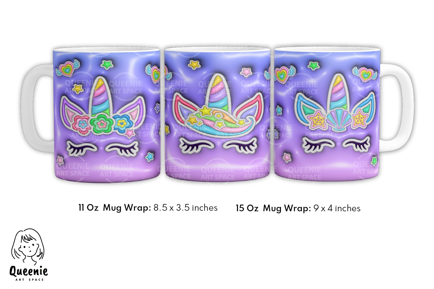 Inflate 3D Unicorn Mug Wrap |Puff Up Unicorn Sublimation