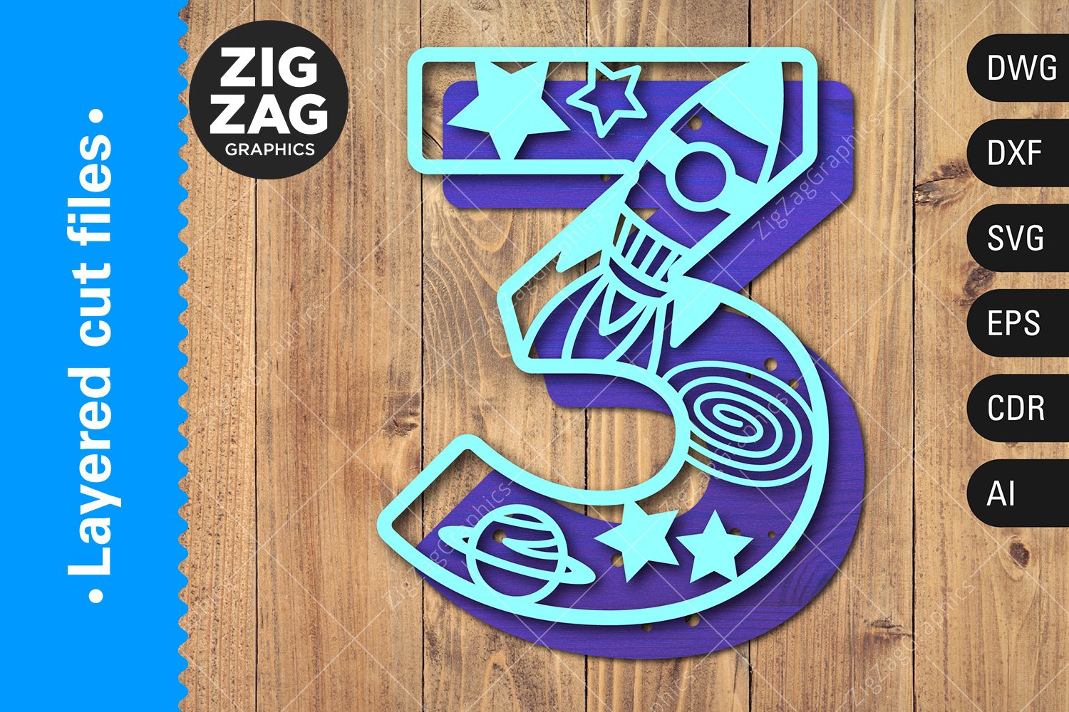 洋書 graphic spaces THREE D layered kids letter D with space rocket astronaut and stars