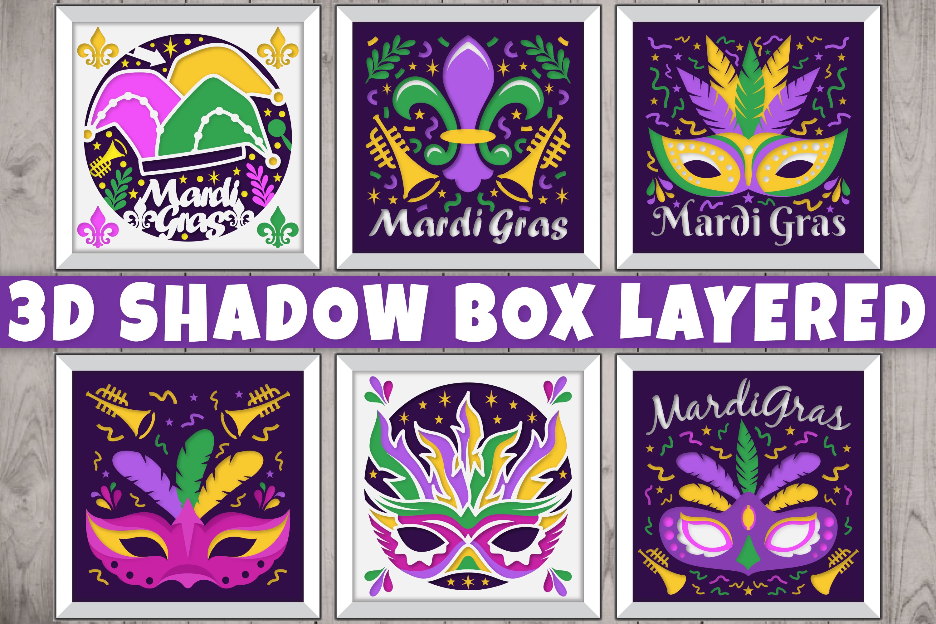 Mardi Gras Mask 3D Shadow Box Papercut BUNDLES