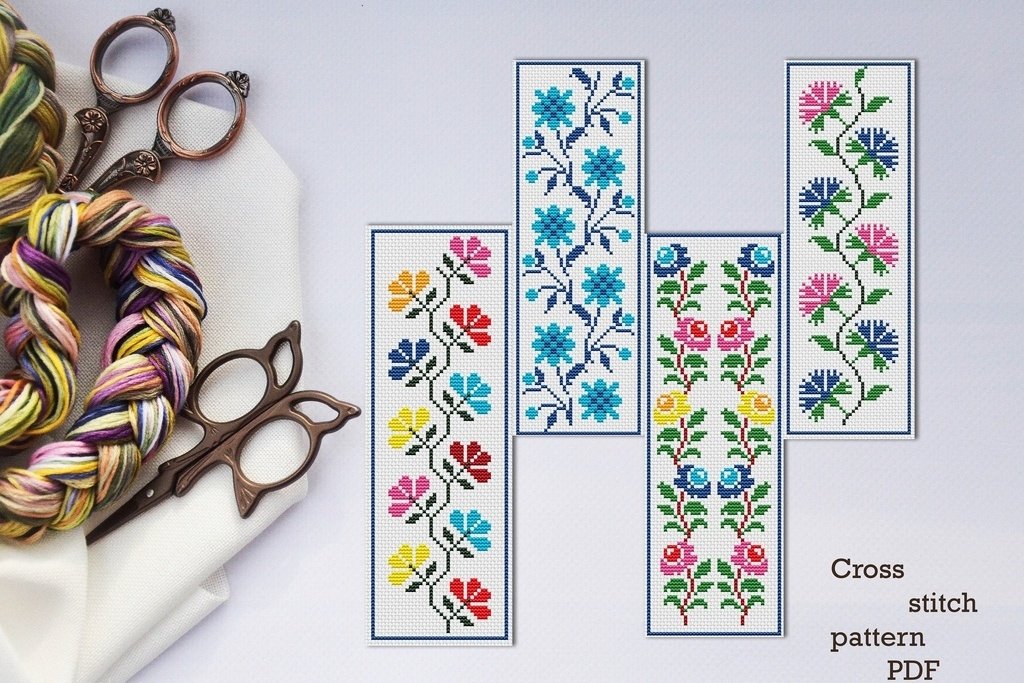 Bookmarks Cross Stitch Pattern Flowers Instant Download for Cross Stitch Patterns Bookmarks Free Printable