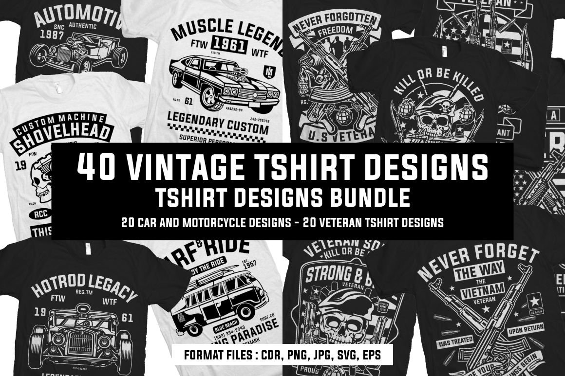 40 Vintage Tshirt Designs Bundle (955128) Illustrations Design Bundles