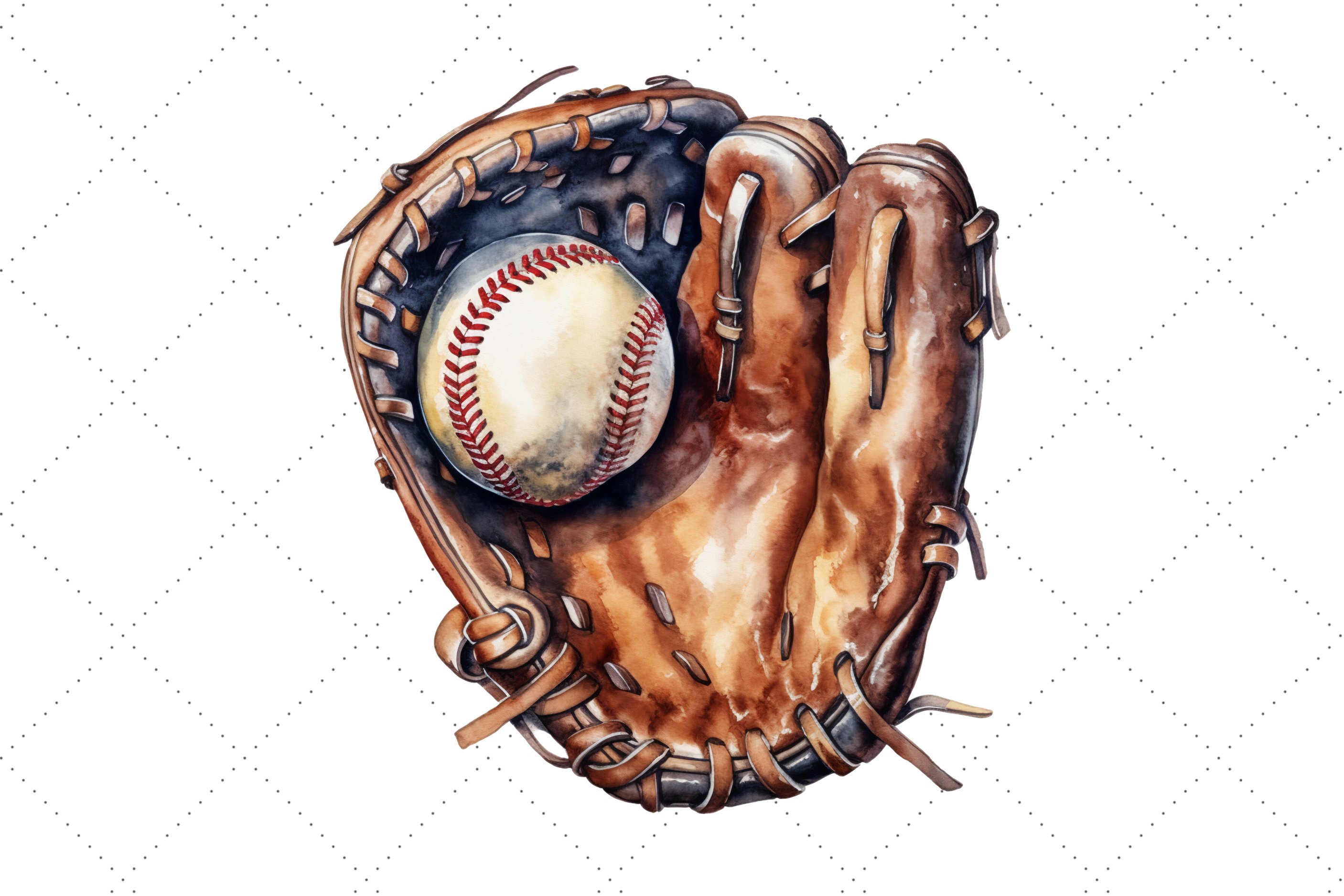 Baseball Gloves Vintage Watercolor Clipart, image size:2813x1875