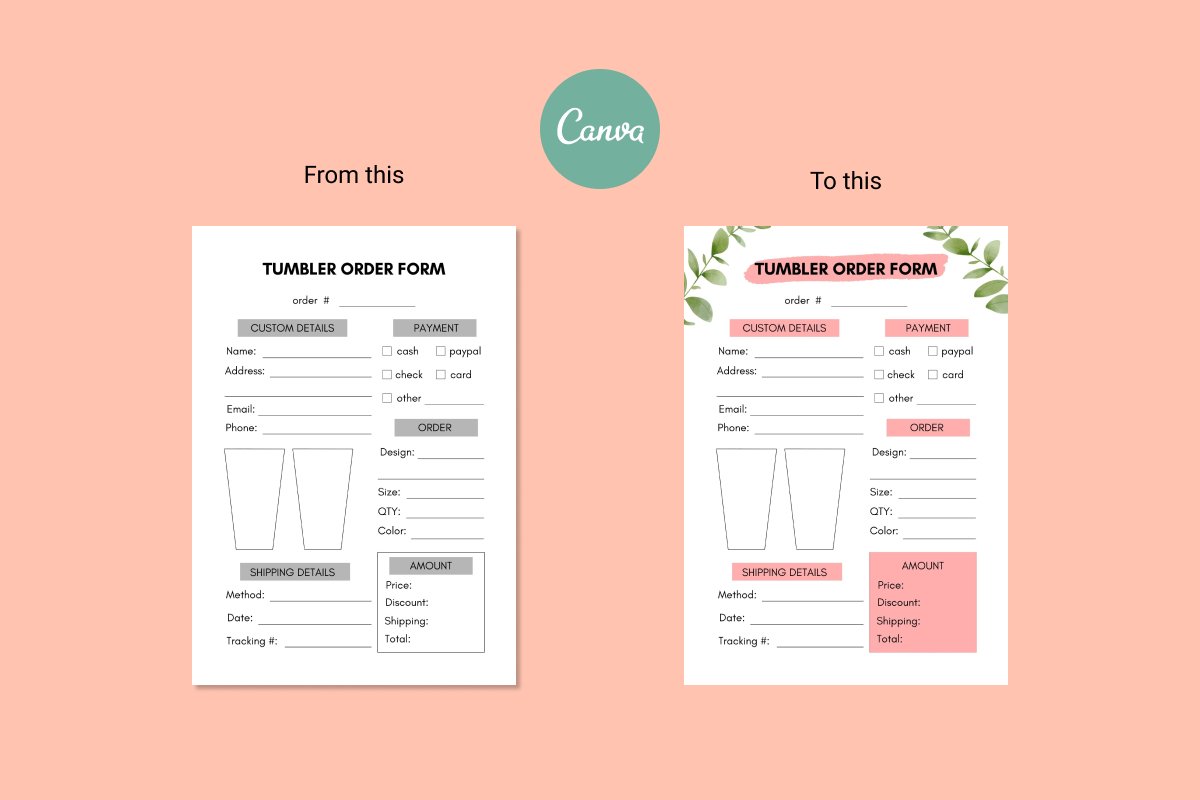Editable Tumbler Order Form Printable | Canva Template editable-tumbler-order-form-printable-canva-template
