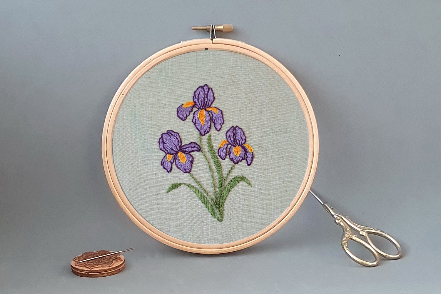 Irises and tulip hand embroidery beginner Spring flower (1820162