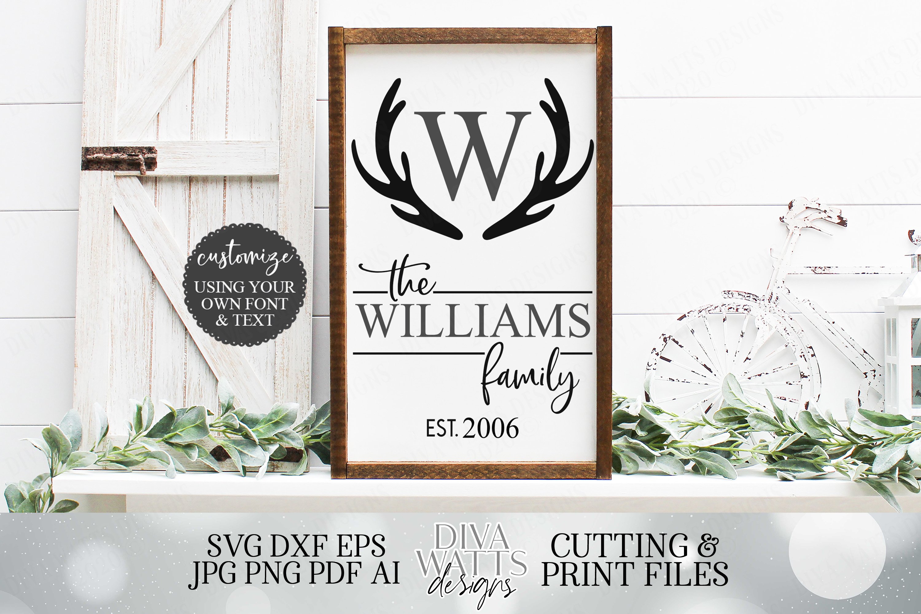 Download Family Monogram / Last Name File with Deer Antlers ...