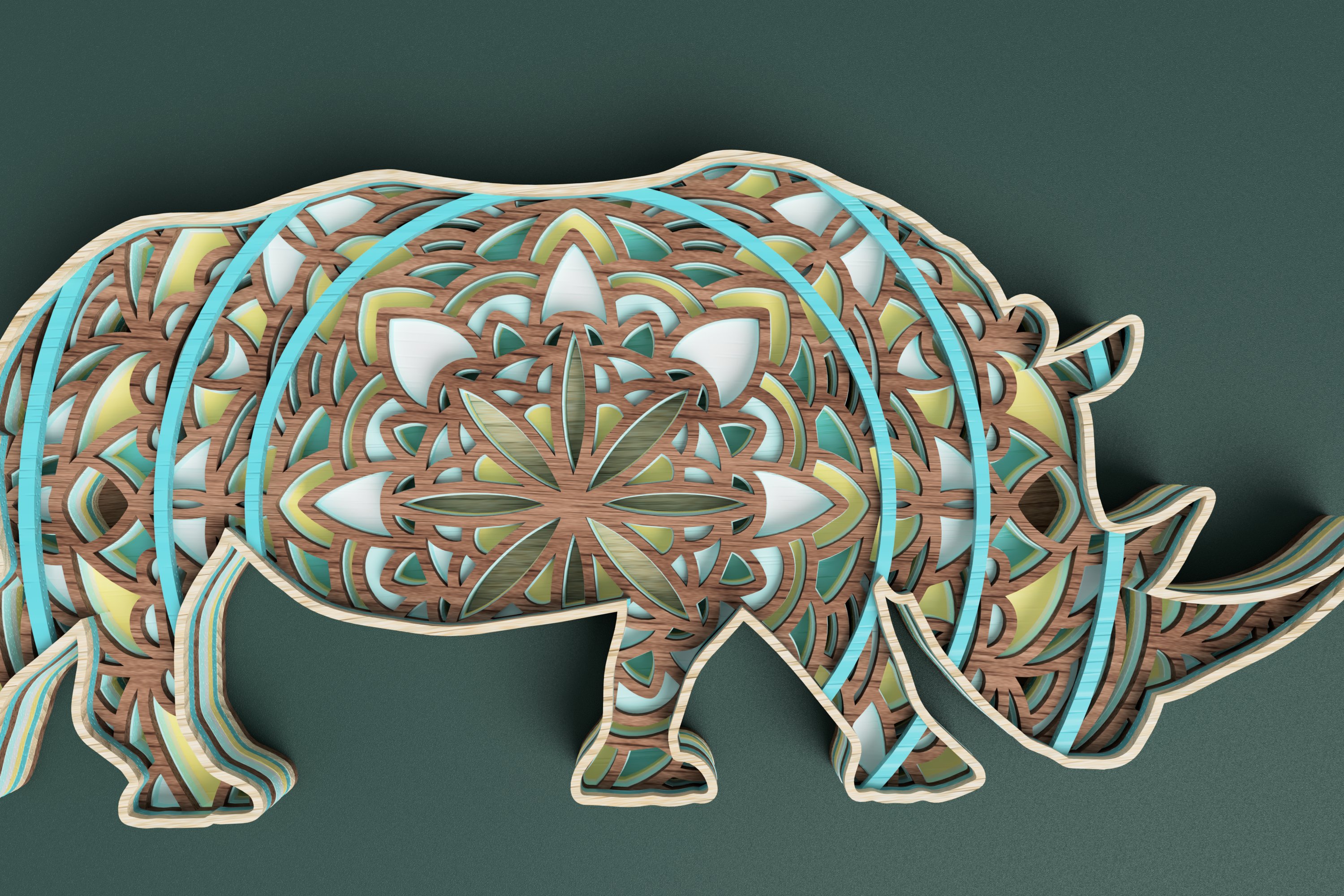 Safari Animal laser cut file Rhino Mandala