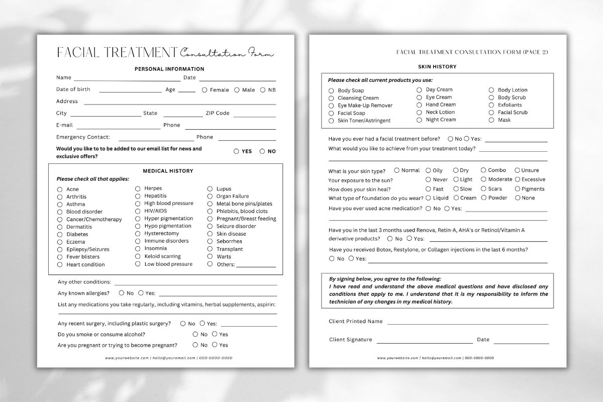 Facial Treatment Consultation Form Template - (2697849) for Free Printable Facial Intake Form