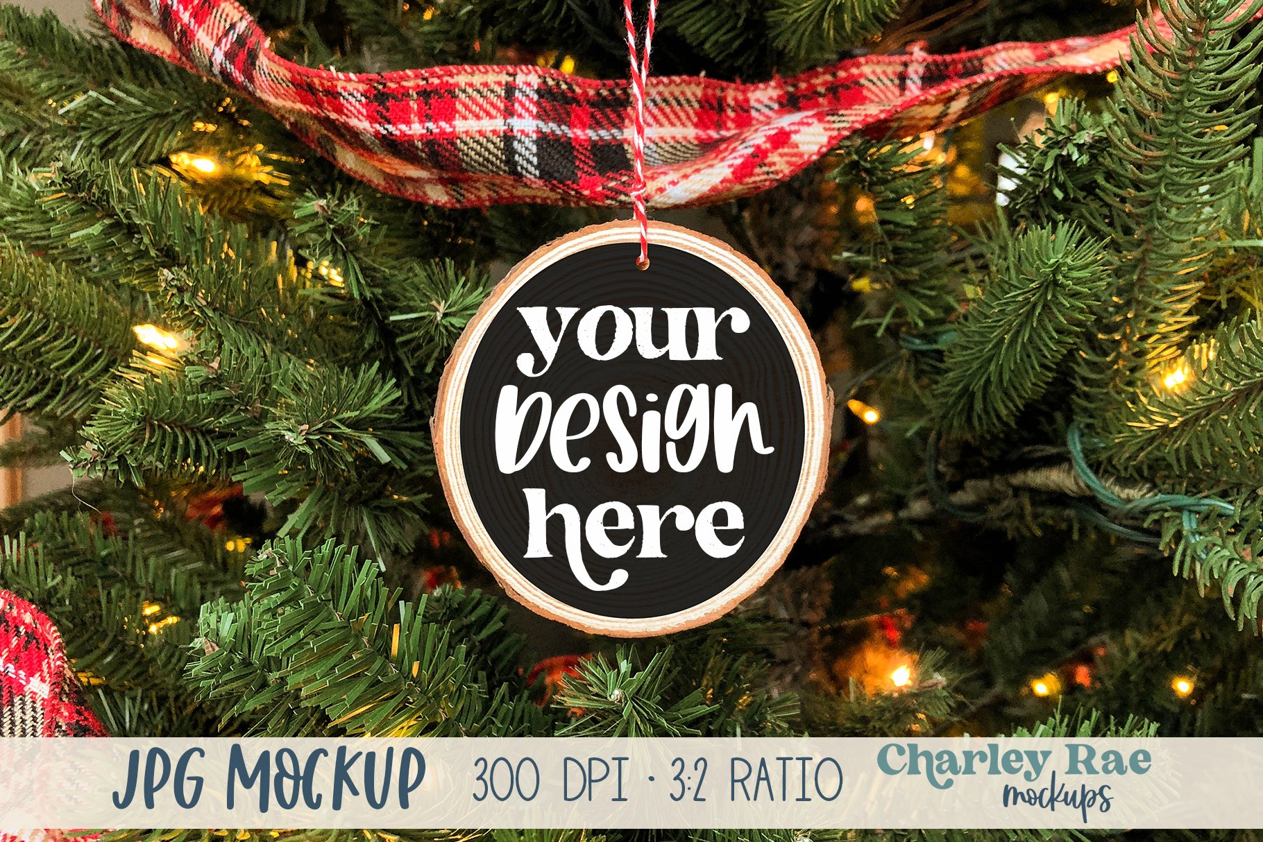 Download Wood Slice Ornament Mockup On Tree Whitewashed Mock Up 1050369 Seasonal Design Bundles