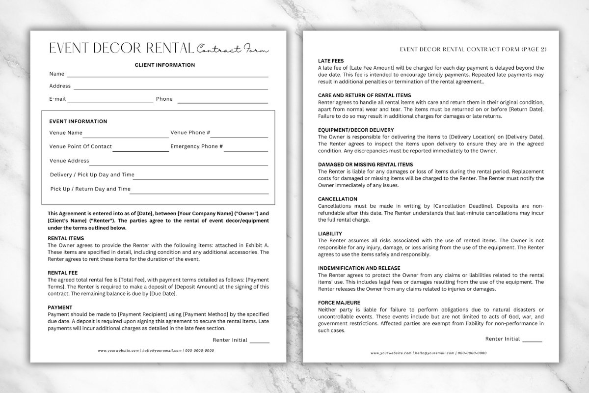 Event Decor/Equipment Rental Contract Form - (3299138), image size:1200x800