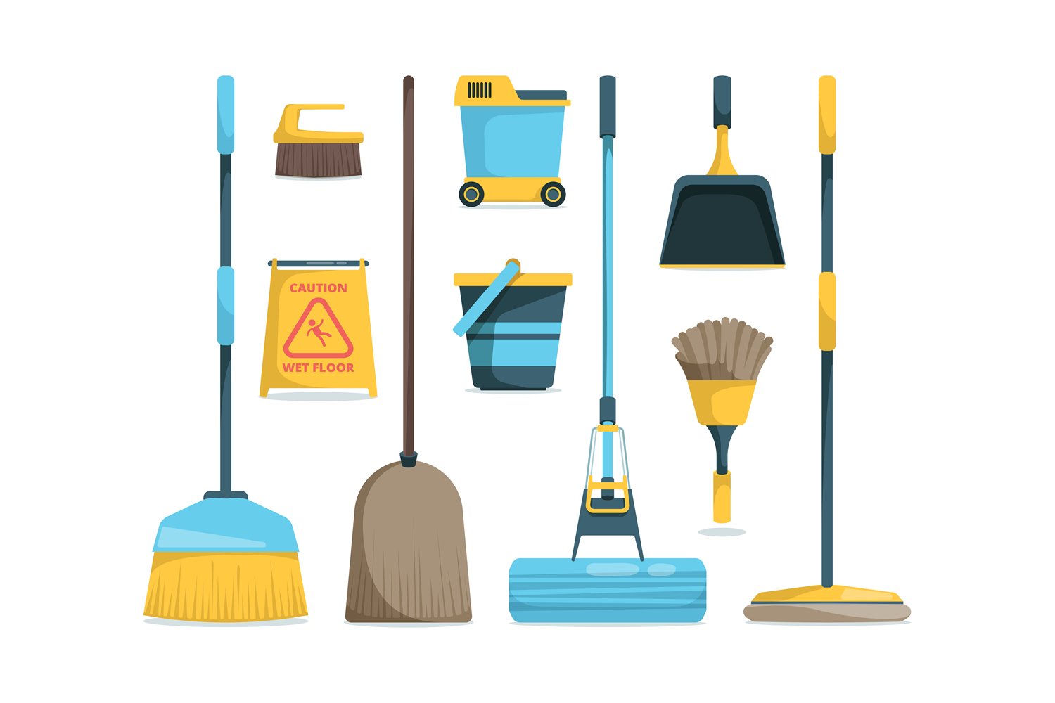 Broom collection. Household equipment mops and brooms for fl (1234468) Illustrations Design