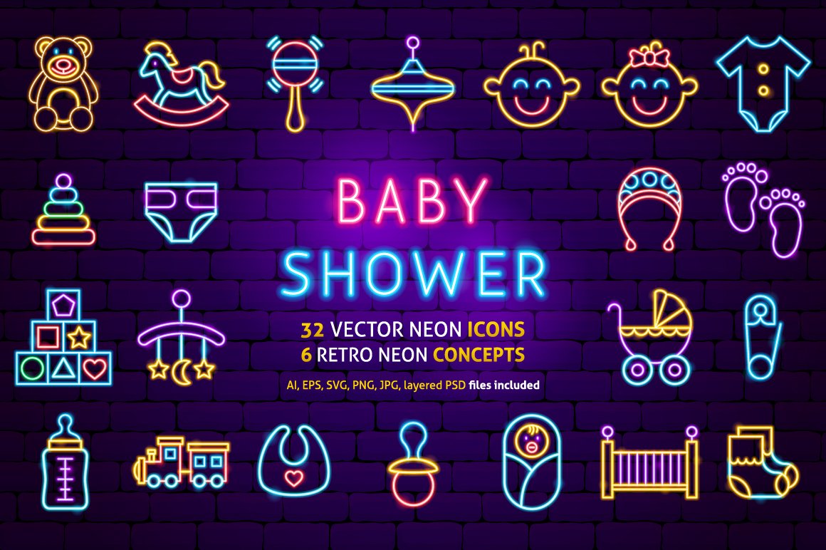 Baby Shower Neon, image size:1160x772